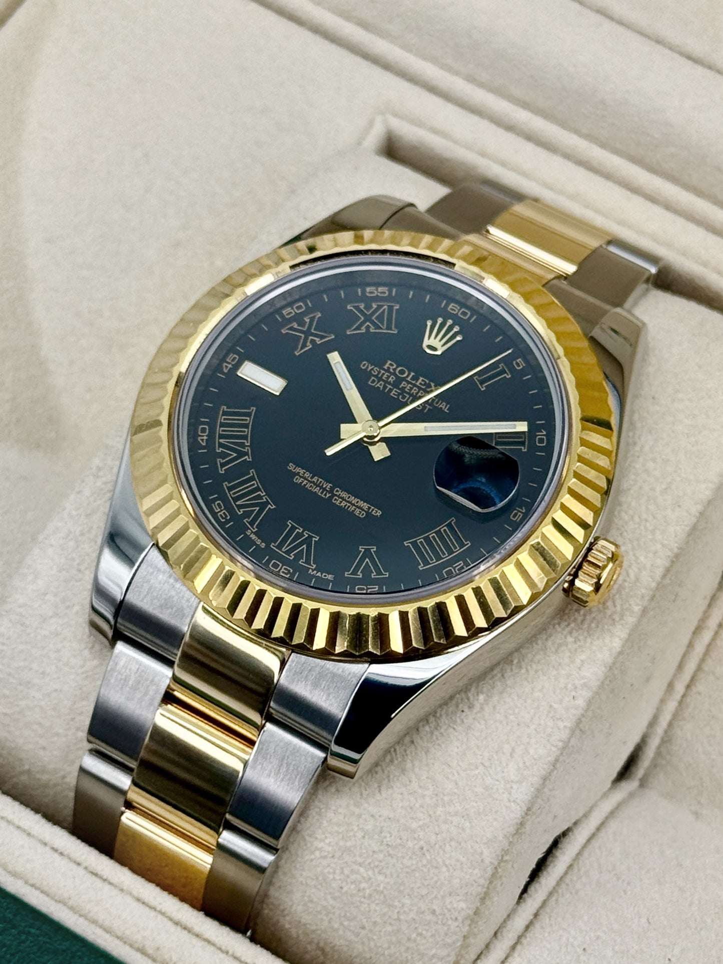 2010 Rolex Datejust II 41mm 116333 Two-Tone Oyster Grey Black Roman Numeral Dial
