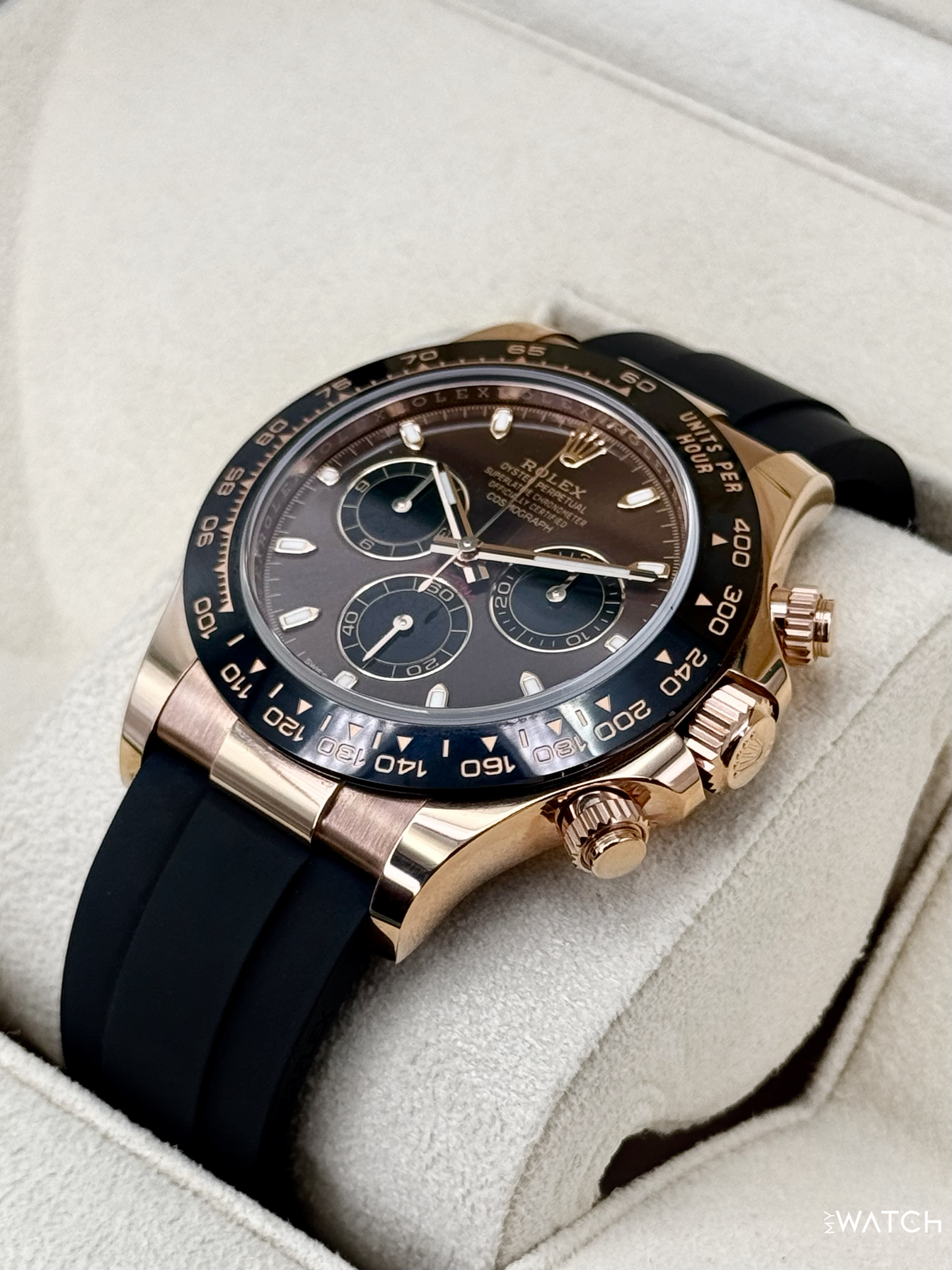 2023 Rolex Daytona 40mm 116515LN Rose Gold Oysterflex Chocolate Dial - MyWatchLLC