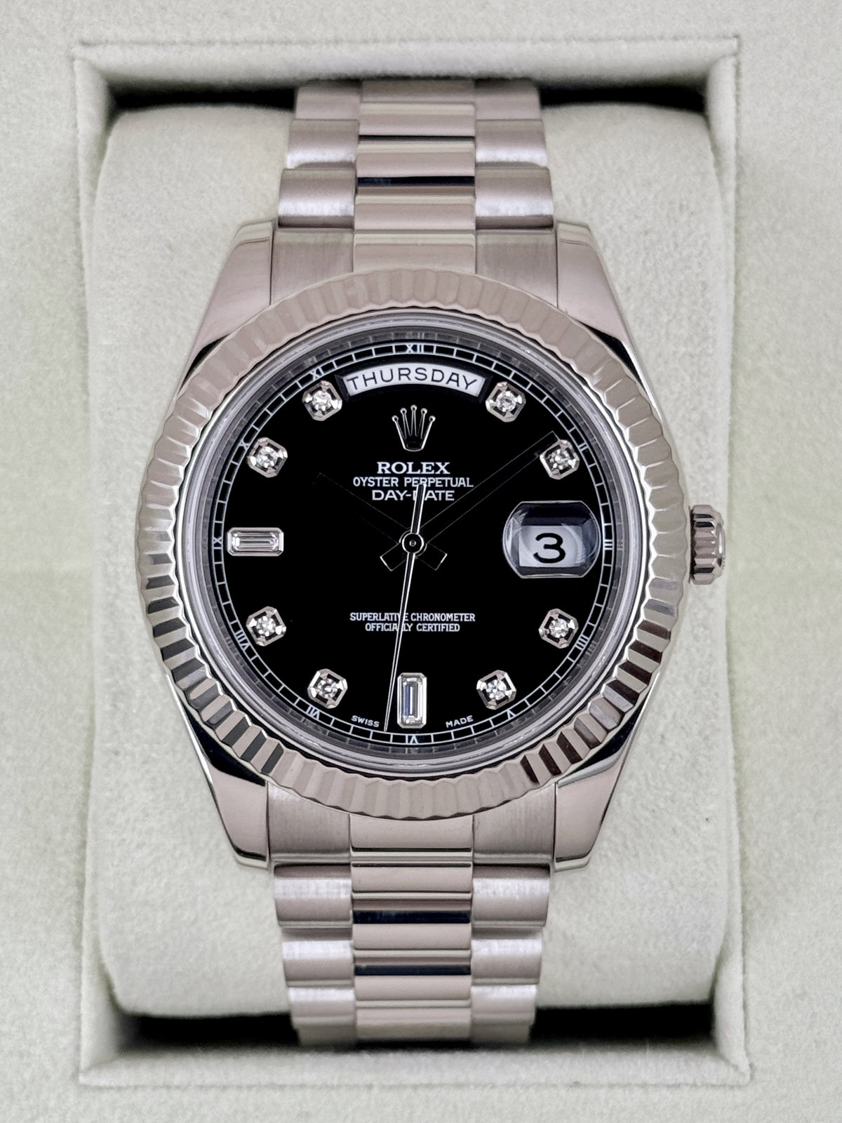 2011 Rolex Day-Date II 41mm 218239 White Gold Presidential Black Diamond Dial (CPO)