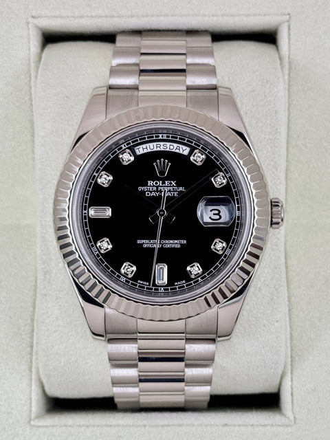 2011 Rolex Day-Date II 41mm 218239 White Gold Presidential Black Diamond Dial (CPO)