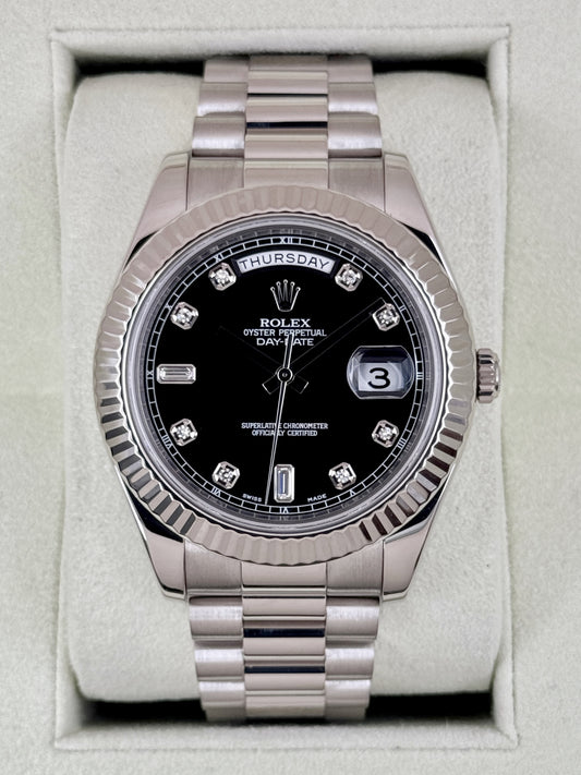 2011 Rolex Day-Date II 41mm 218239 White Gold Presidential Black Diamond Dial (CPO)
