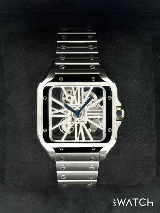 2021 Cartier Santos De Cartier 39.8mm WHSA0015 Stainless Steel Skeleton Dial