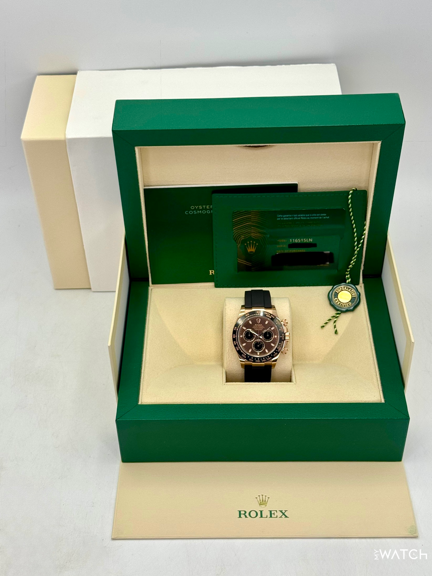 2023 Rolex Daytona 40mm 116515LN Rose Gold Oysterflex Chocolate Dial - MyWatchLLC