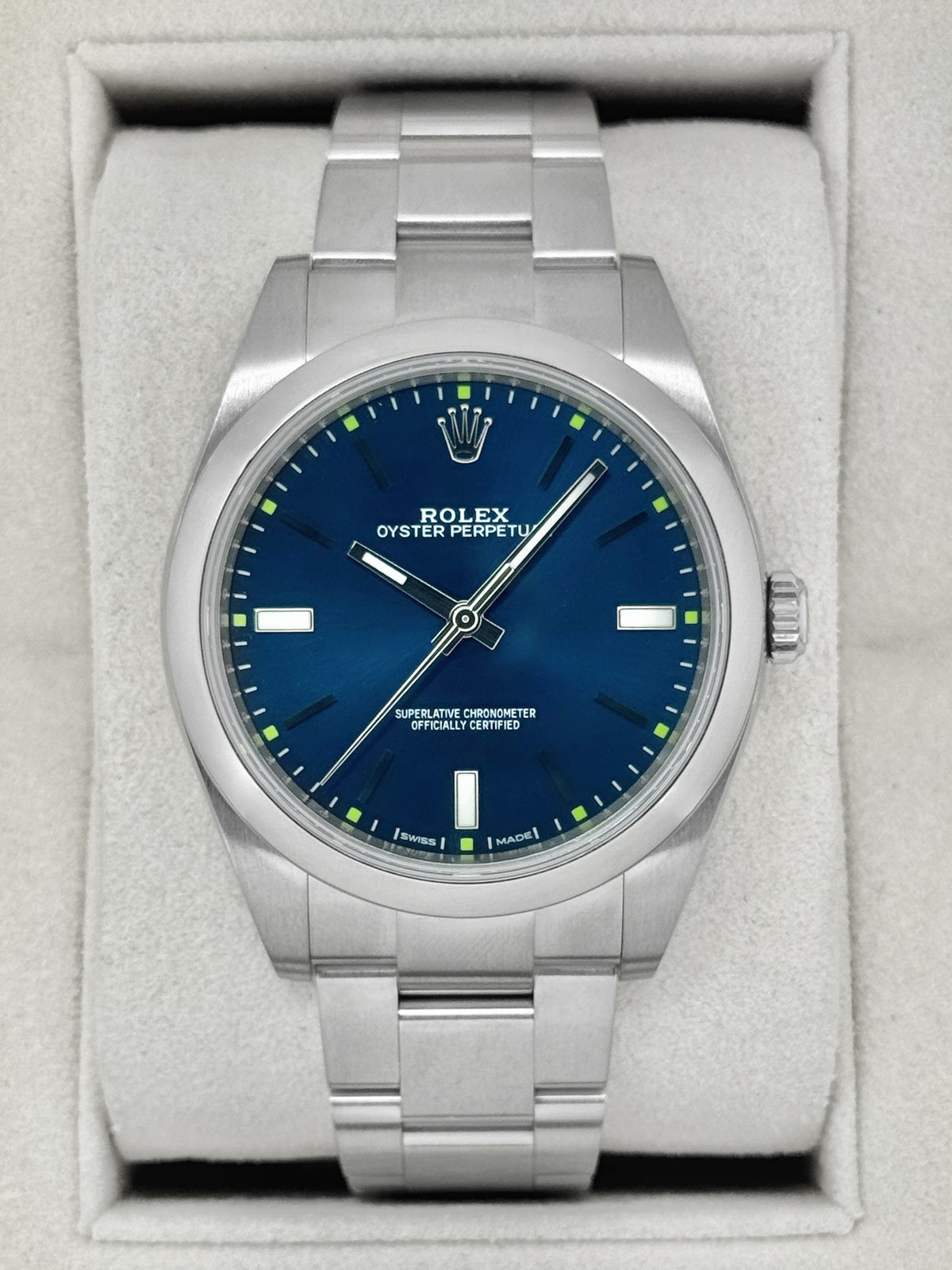 2018 Rolex Oyster Perpetual 39mm 114300 Stainless Steel Blue Dial