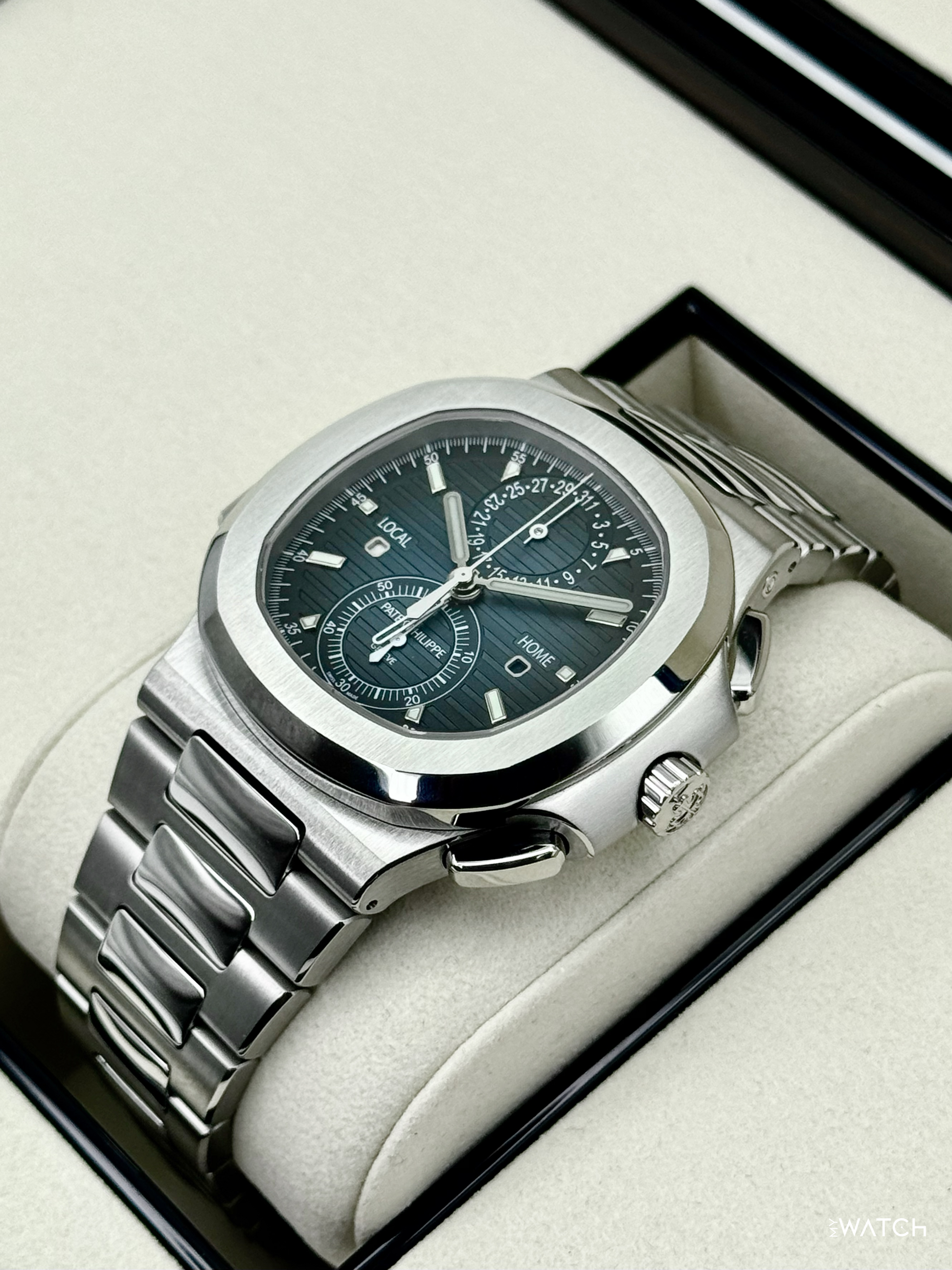 NEW 2026 Patek Philippe Nautilus Travel Time Chrono 40.5mm 5990 Blue-Noir Dial - MyWatchLLC