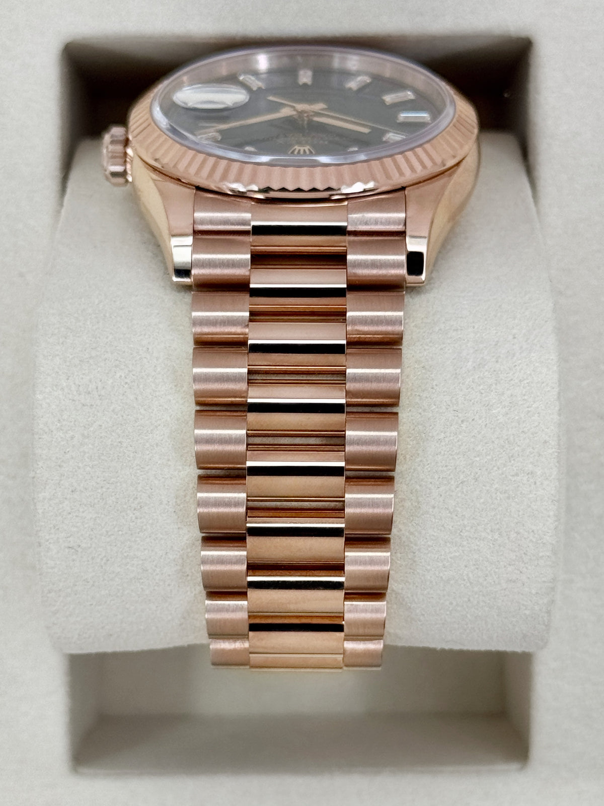NEW 2026 Rolex Day-Date 36mm 128235 Presidential Rose Gold Blue Baguette Dial