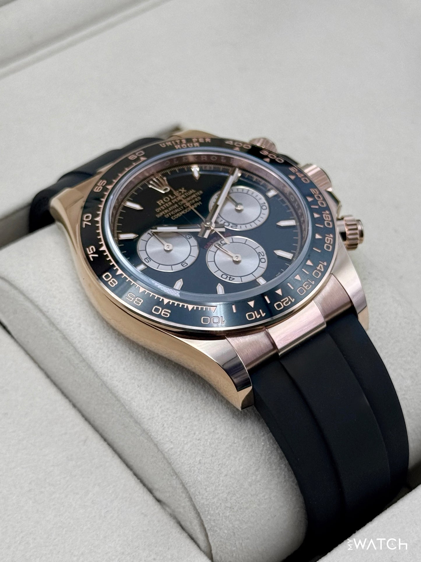 NEW 2026 Rolex Daytona 40mm 126515LN Rose Gold Oysterflex Black Dial - MyWatchLLC