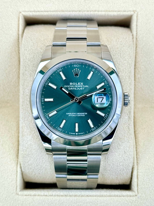 NEW 2024 Rolex Datejust 41mm 126300 Stainless Steel Oyster Green Dial - MyWatchLLC