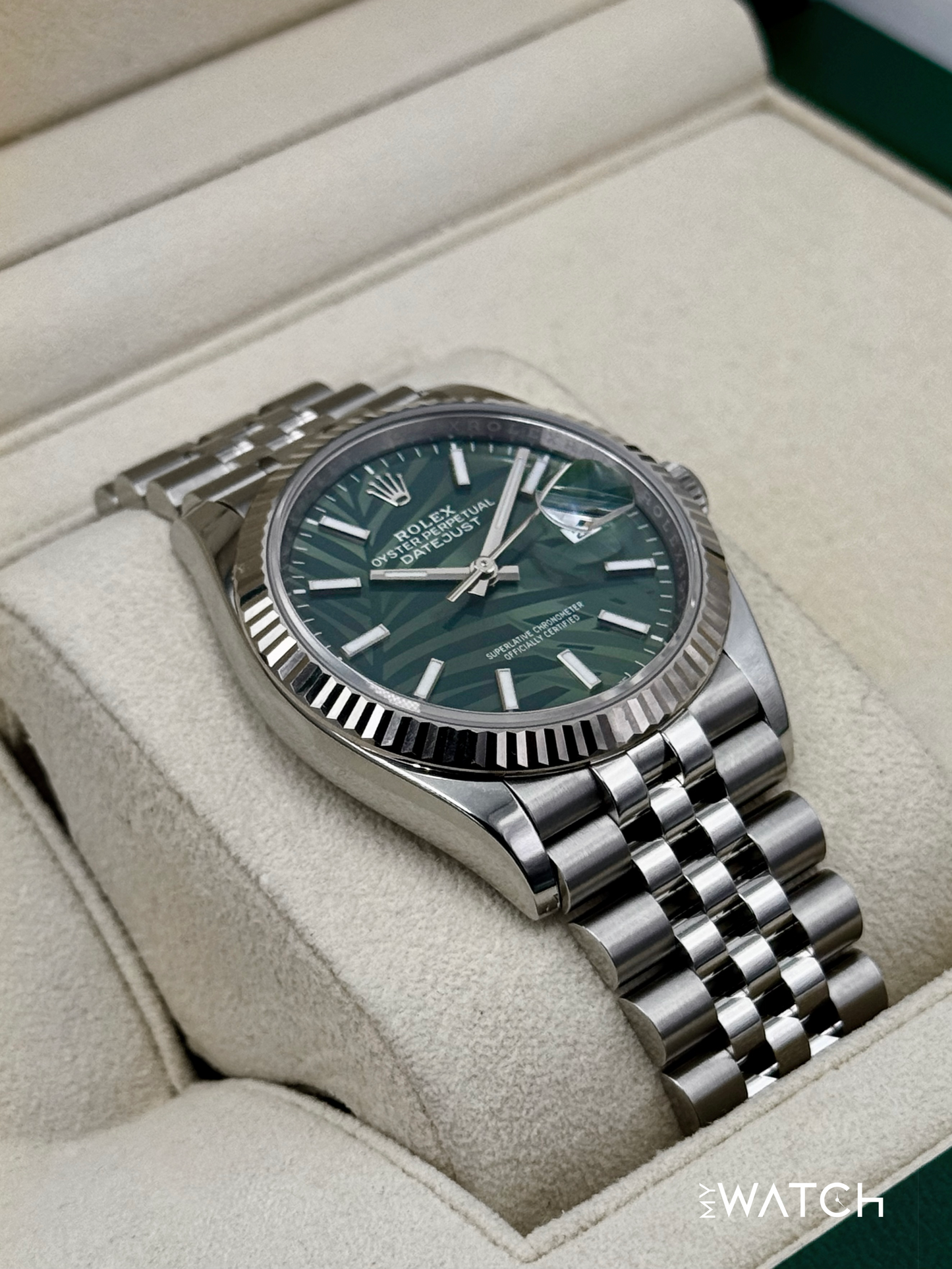2023 Rolex Datejust 36mm 126234 Stainless Steel Jubilee Green Palm Motif Dial