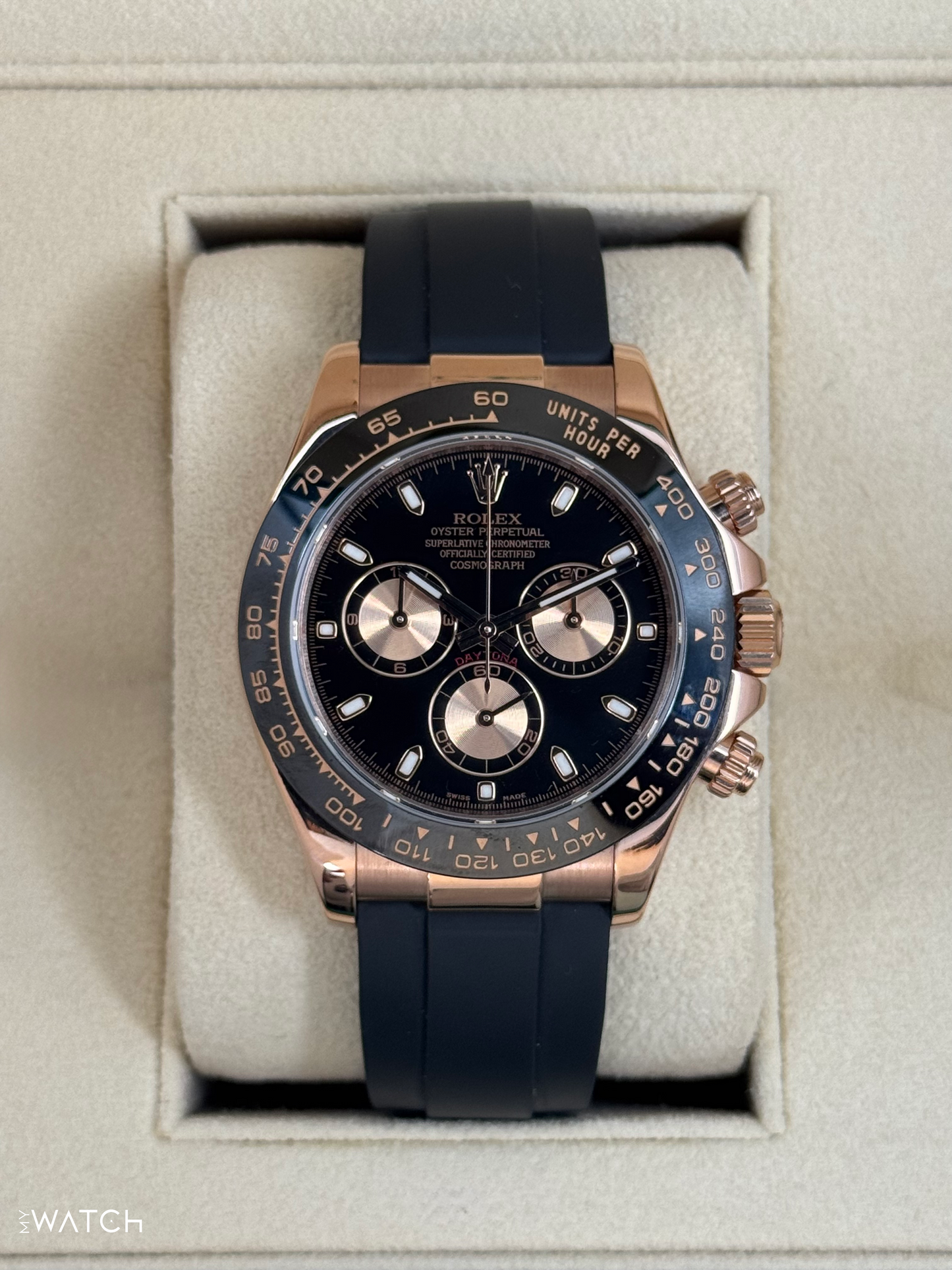 2024 CPO Rolex Daytona 40mm 116515LN Rose Gold Oysterflex Black Dial - MyWatchLLC