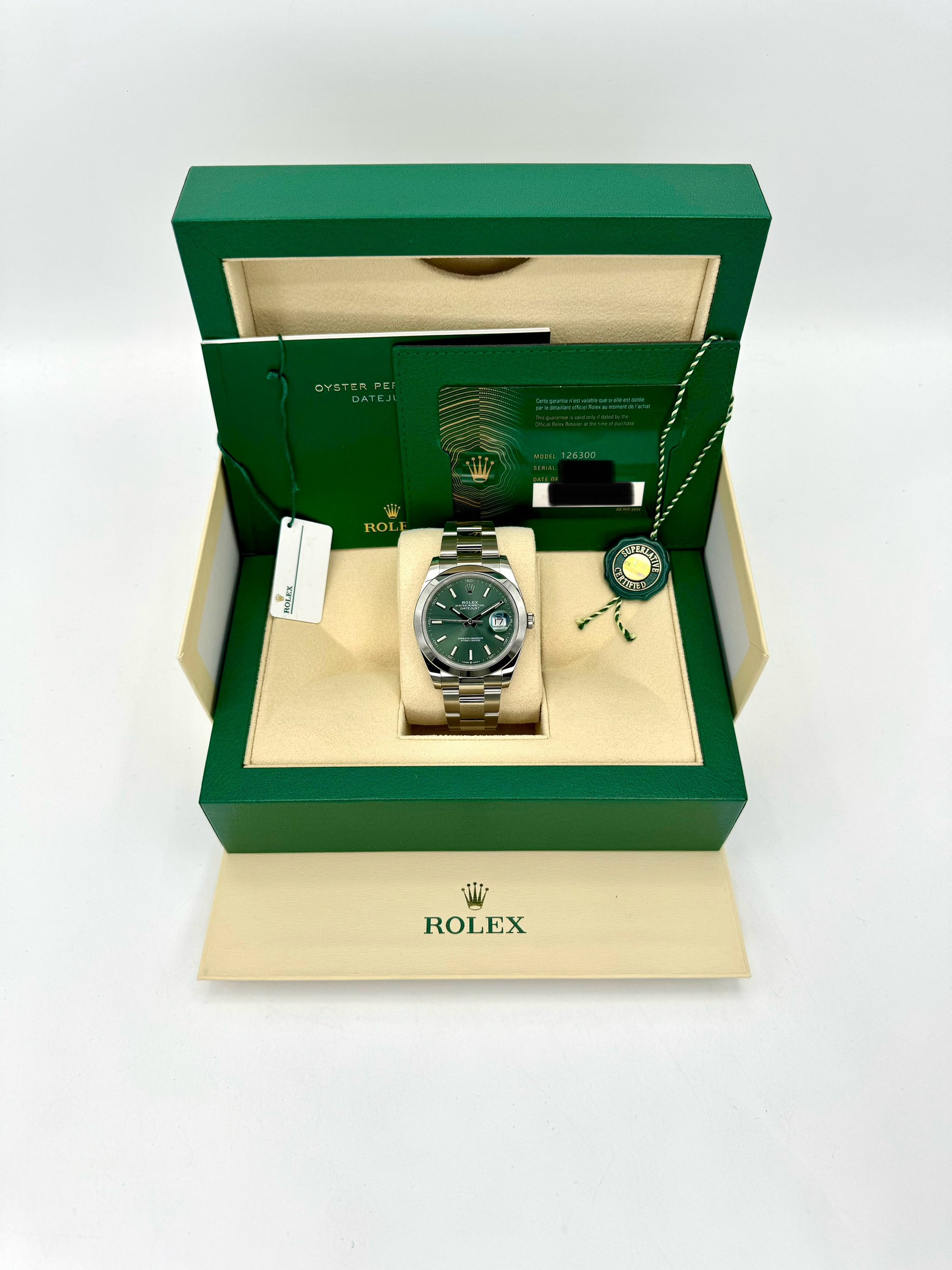 NEW 2024 Rolex Datejust 41mm 126300 Stainless Steel Oyster Green Dial - MyWatchLLC