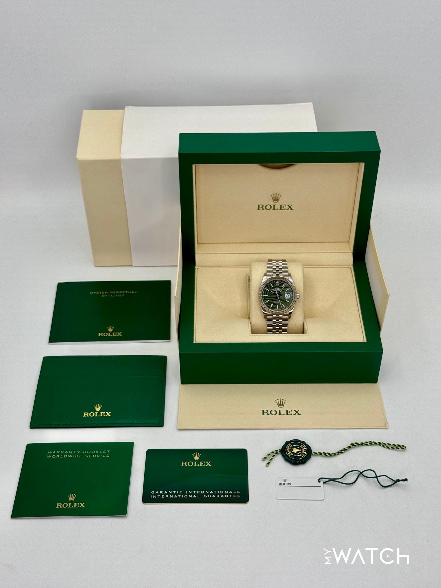 2023 Rolex Datejust 36mm 126234 Stainless Steel Jubilee Green Palm Motif Dial