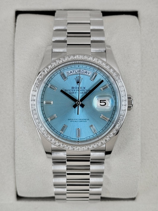 NEW 2026 Rolex Day-Date 36mm 128396TBR Ice Blue Roman Numeral Dial (NEW STYLE CARD)
