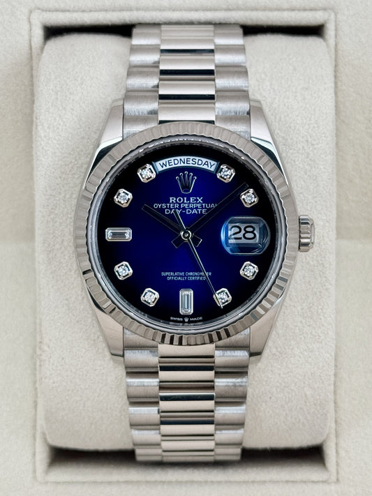 2024 Rolex Day-Date 36mm 128239 Presidential White Gold Blue Ombre Diamond Dial