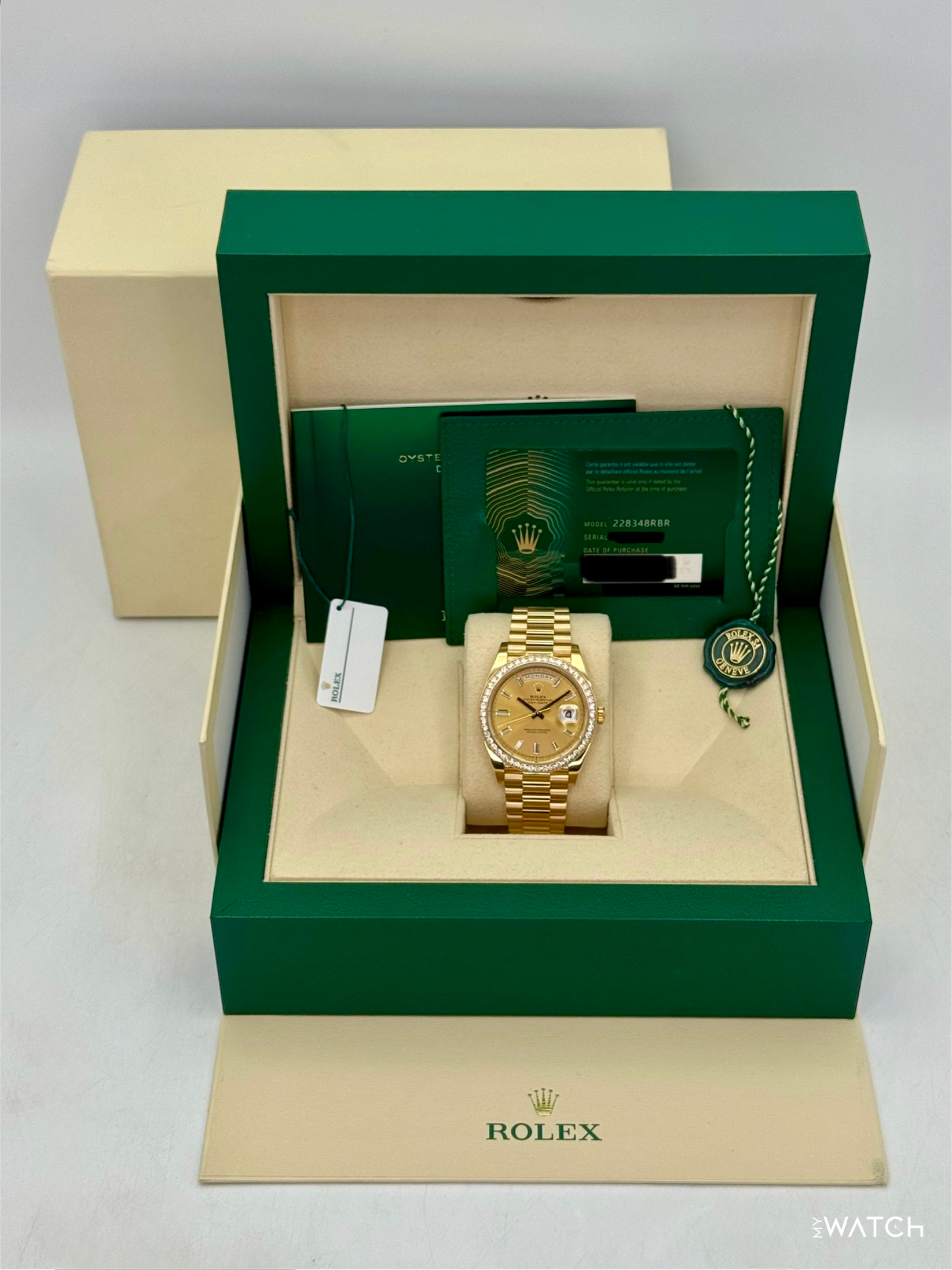 2021 Rolex Day-Date 40mm 228348RBR Presidential Champagne Diamond Dial - MyWatchLLC