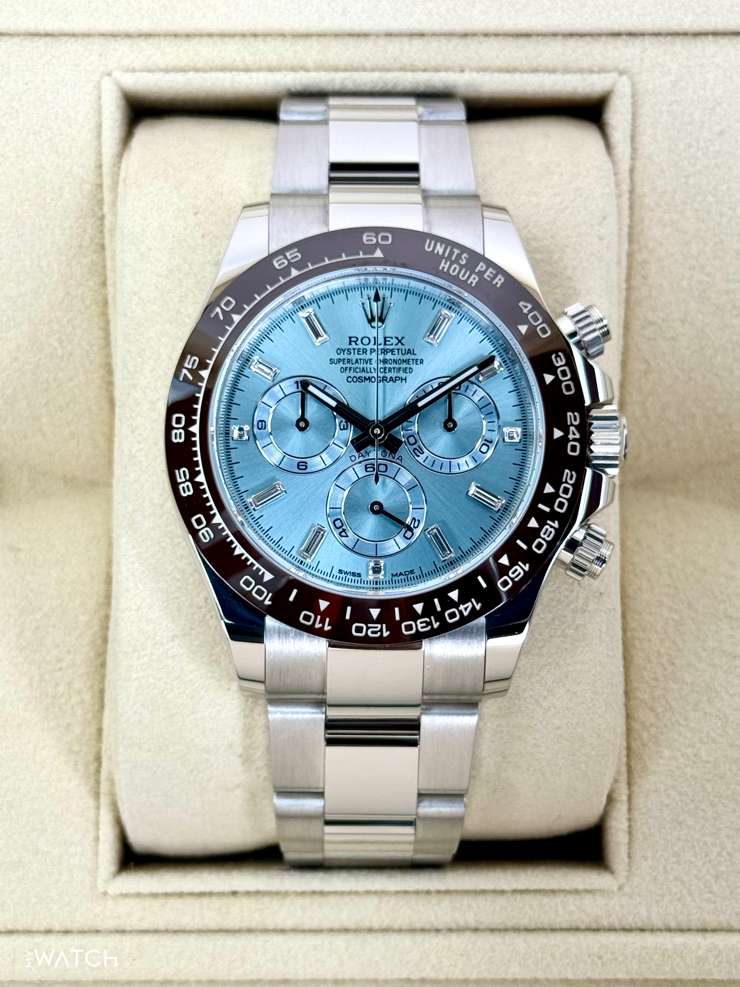 2022 Rolex Daytona 40mm 116506 Platinum Ice Blue Diamond Baguette Dial