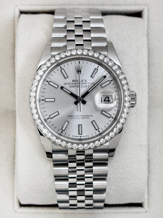 2021 Rolex Datejust 36mm 126284RBR Stainless Steel Jubilee Diamond Bezel Silver Dial