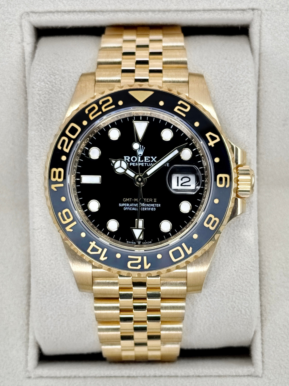 2023 Rolex GMT-Master II 40mm 126718GRNR Yellow Gold Jubilee Black Dial