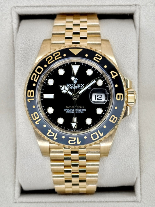 2023 Rolex GMT-Master II 40mm 126718GRNR Yellow Gold Jubilee Black Dial