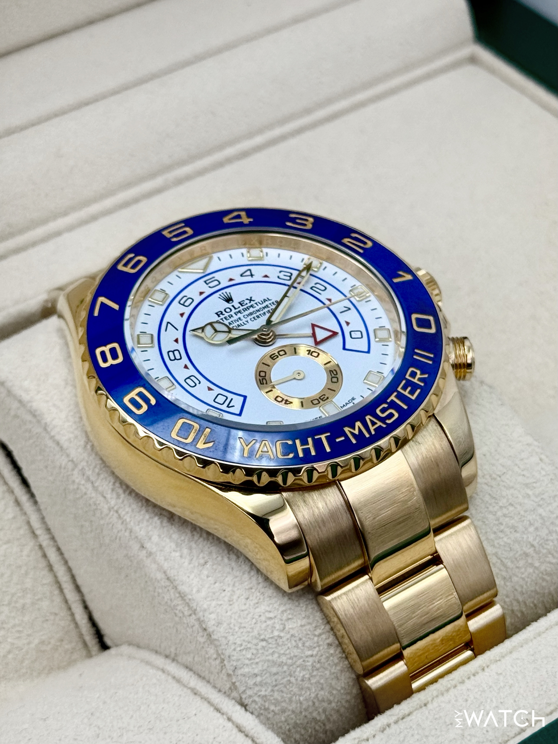 2023 Rolex Yacht-Master II 44mm 116688 18K Yellow Gold White Dial - MyWatchLLC