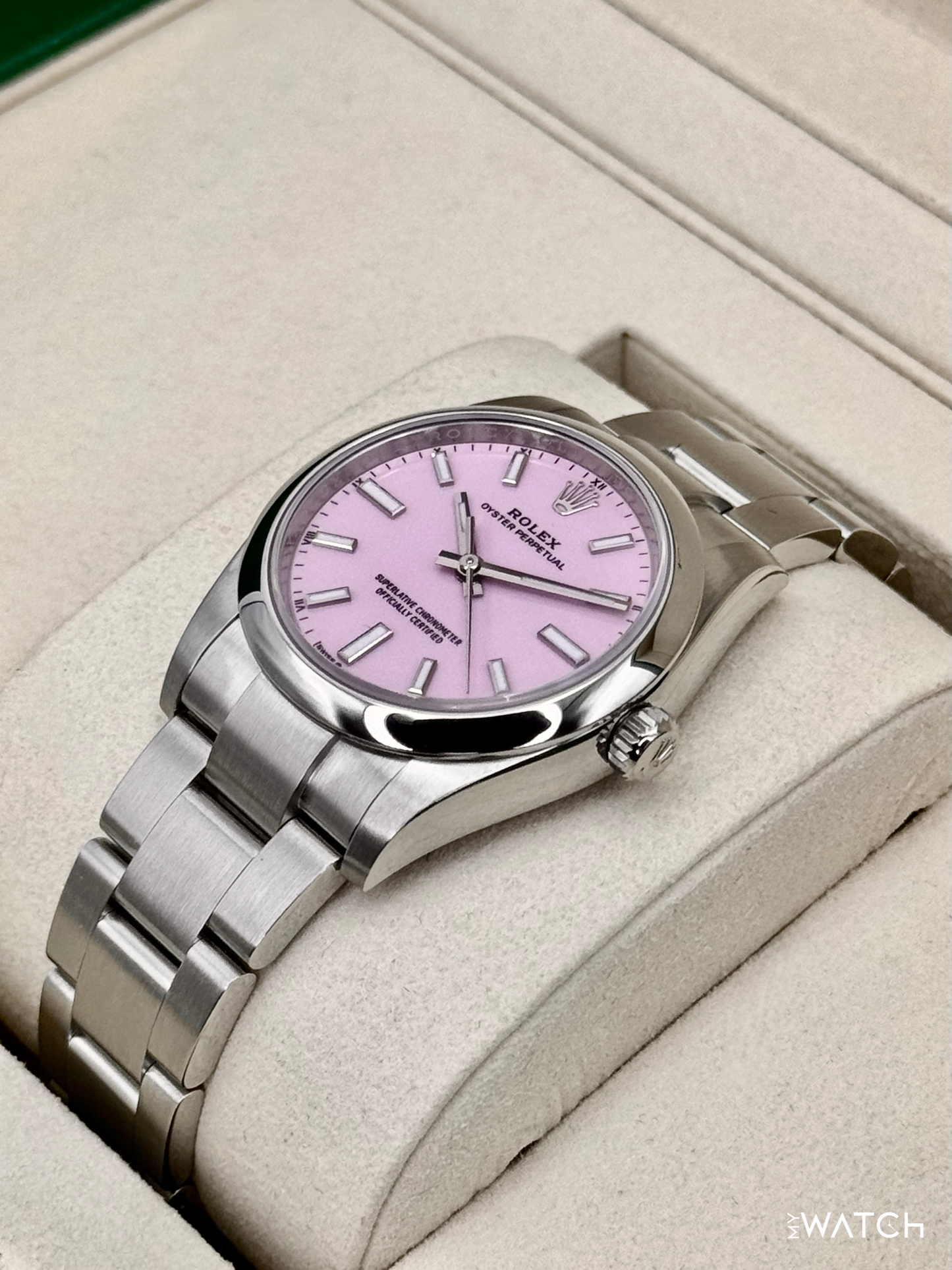 NEW 2025 Rolex Oyster Perpetual 34mm 124200 Stainless Steel Candy Pink Dial - MyWatchLLC