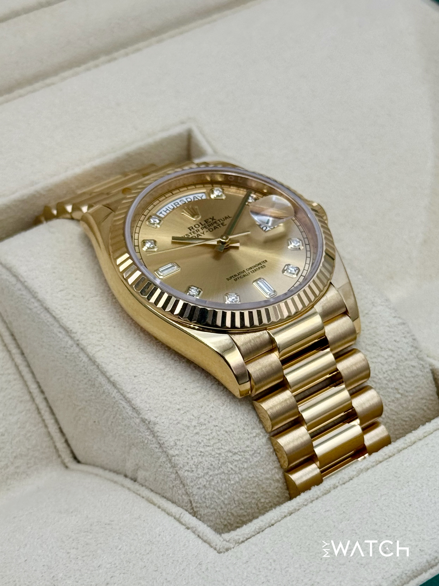 2024 Rolex Day-Date 36mm 128238 Presidential Champagne Diamond Dial