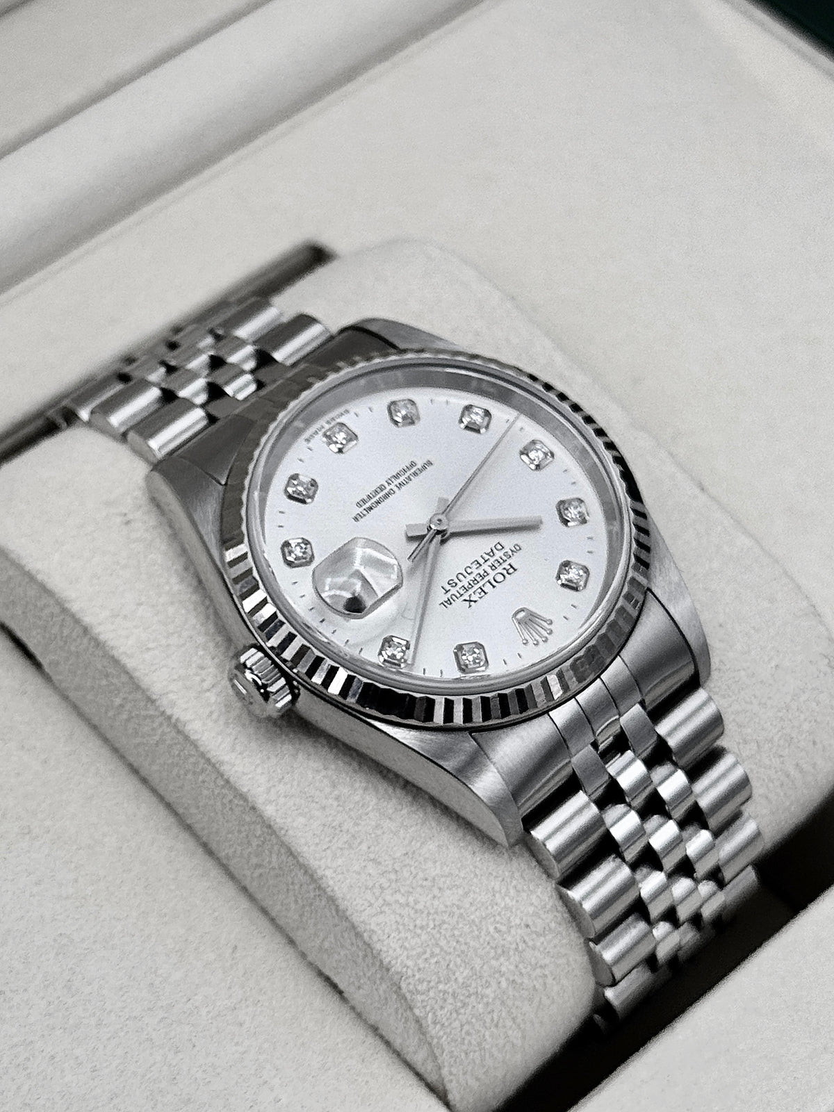 2004 Rolex Datejust 36mm 16234 Stainless Steel Jubilee Silver Diamond Dial (Collectors Set)