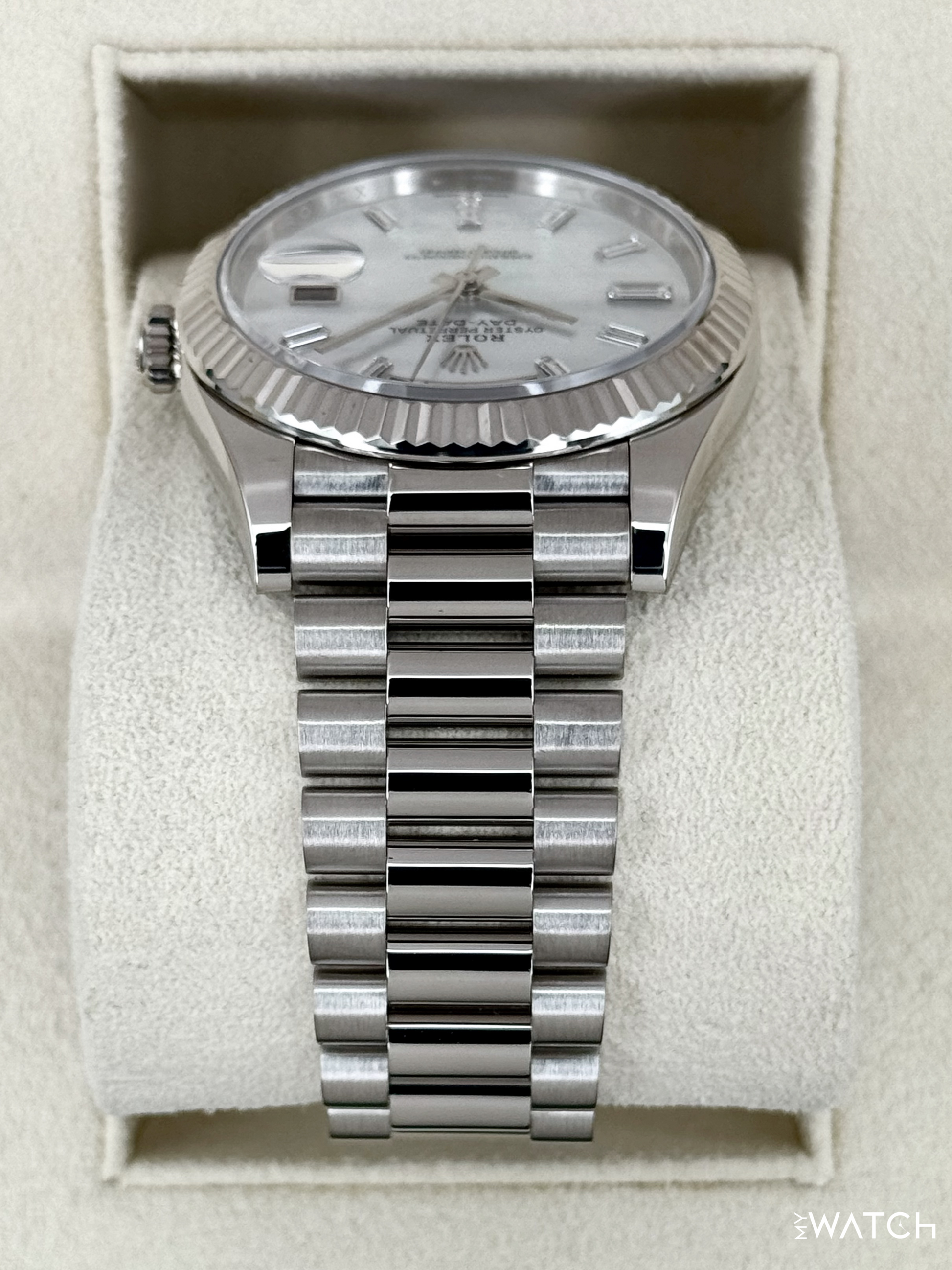 2024 Rolex Day-Date 40mm 228239 Presidential White Gold MOP Diamond Dial - MyWatchLLC