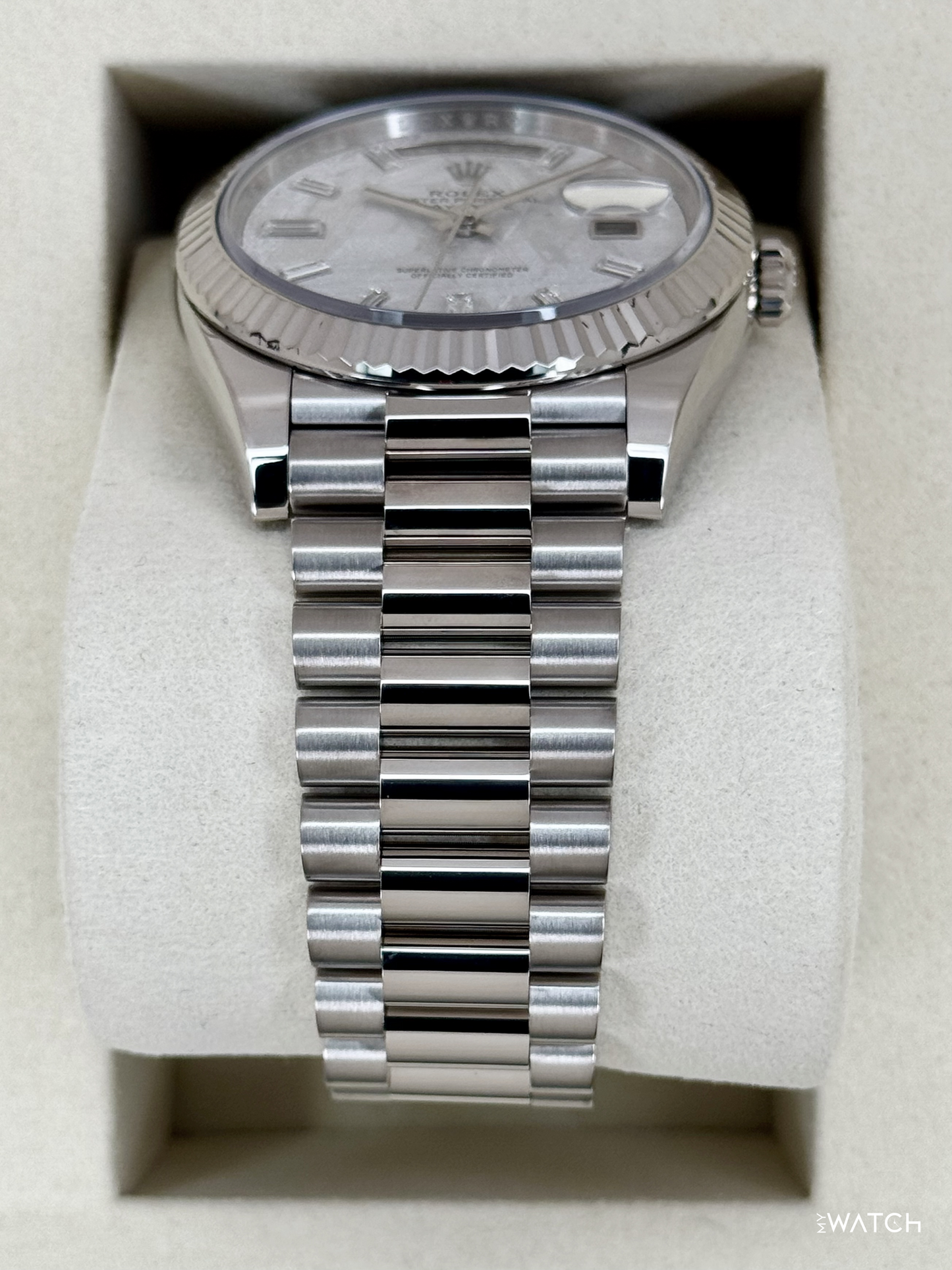 NEW 2026 Rolex Day-Date 40mm 228239 Presidential White Gold Meteorite Diamond Dial - MyWatchLLC