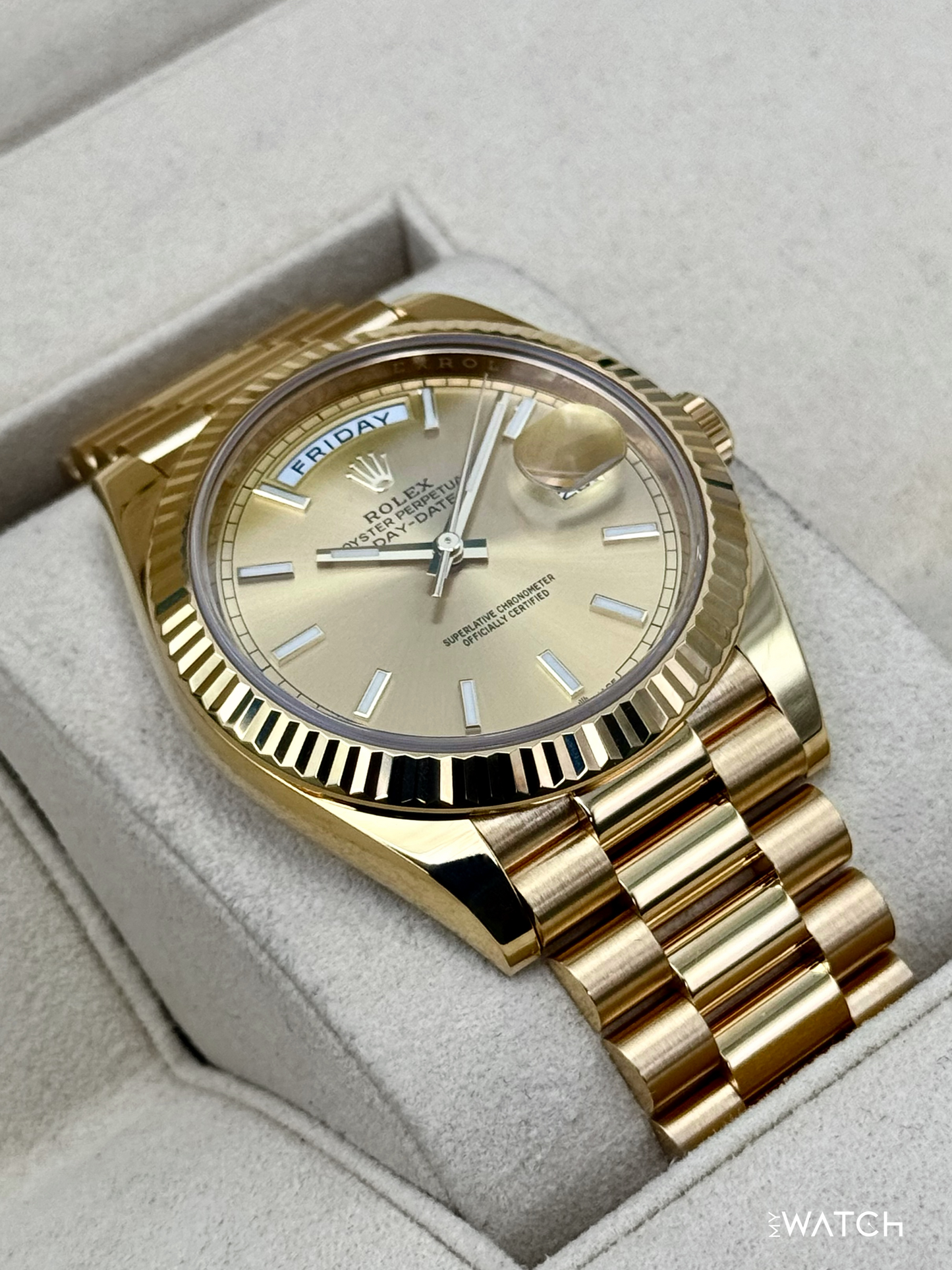 2020 Rolex Day-Date 40mm 228238 Champagne Stick Dial - MyWatchLLC