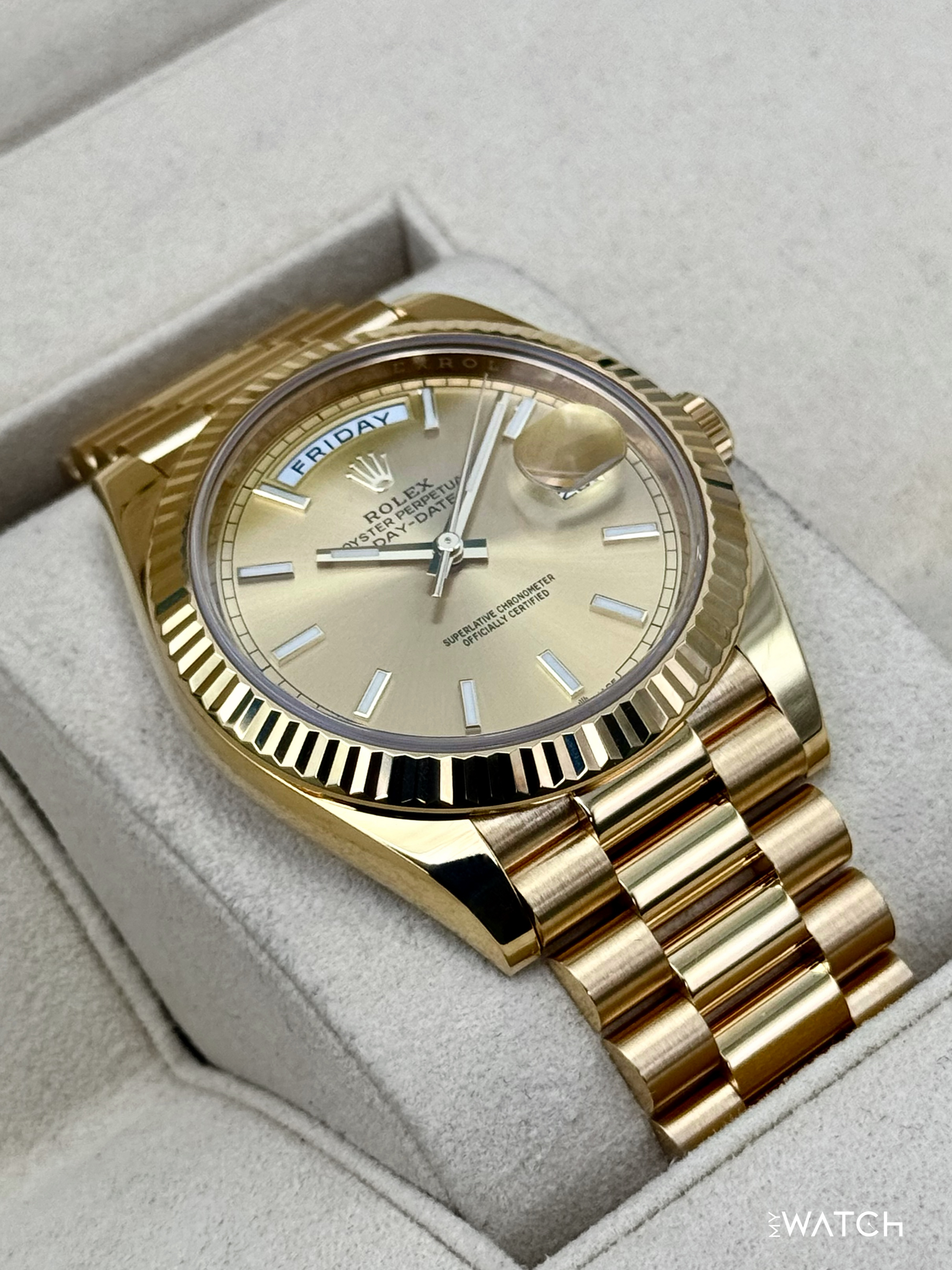 2020 Rolex Day-Date 40mm 228238 Champagne Stick Dial - MyWatchLLC