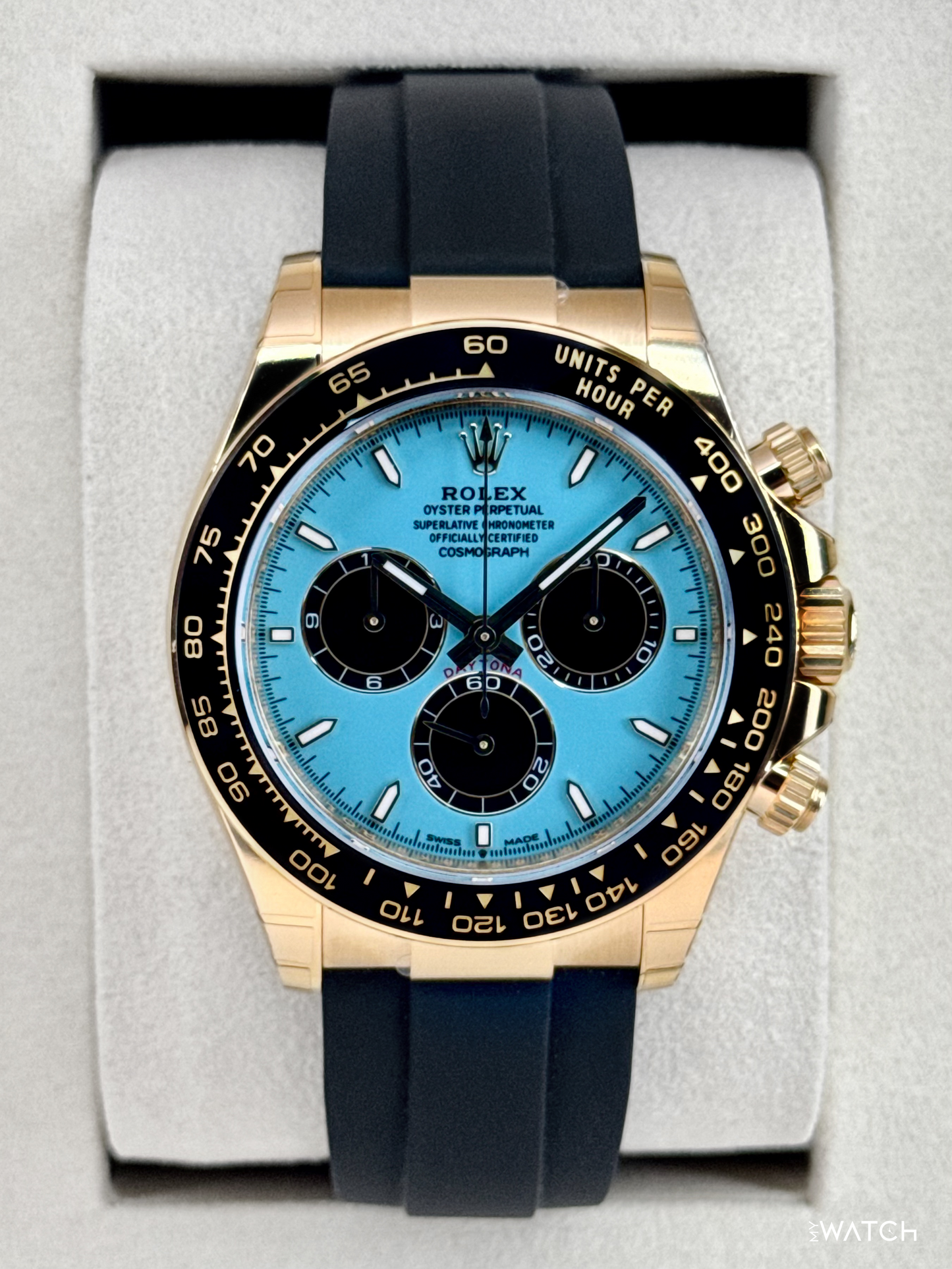 NEW 2026 Rolex Daytona 40mm 126518LN Yellow Gold Oysterflex Turquoise Dial (STICKERED) - MyWatchLLC