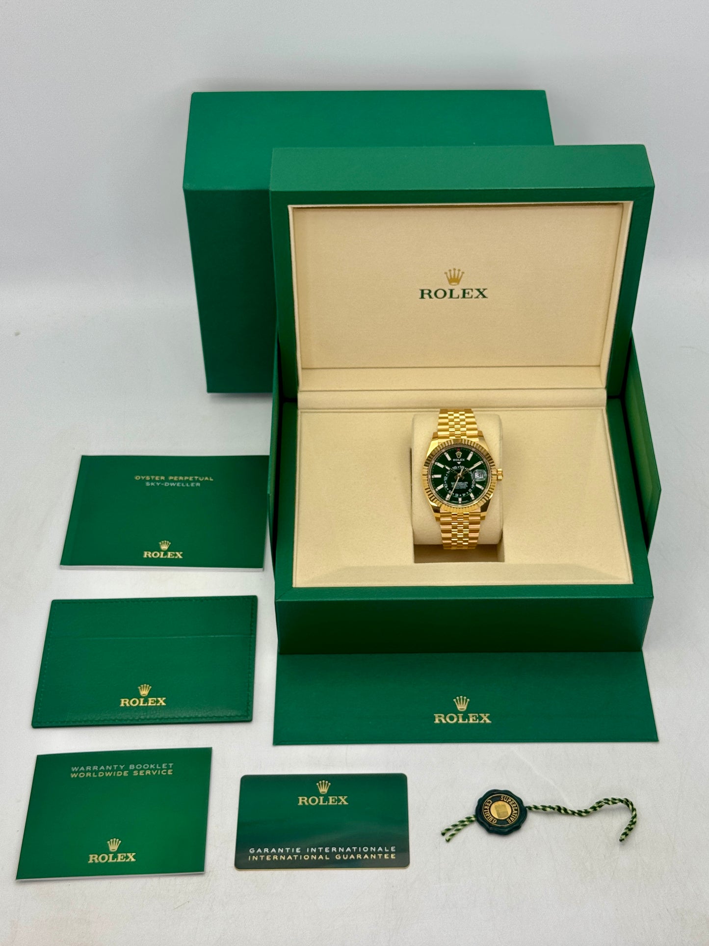 2025 Rolex Sky-Dweller 42mm 336938 Yellow Gold Jubilee Green Dial