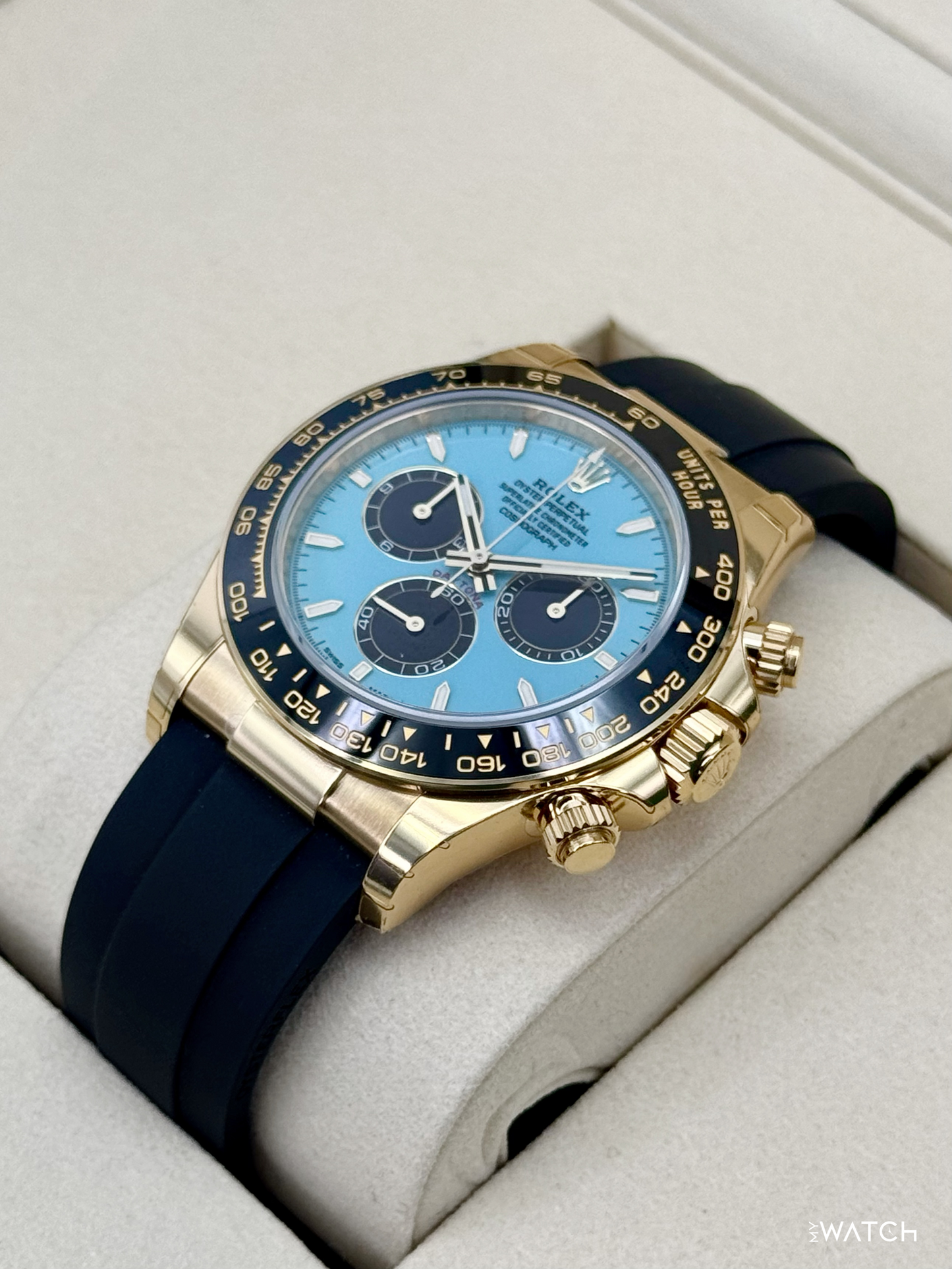 NEW 2026 Rolex Daytona 40mm 126518LN Yellow Gold Oysterflex Turquoise Dial (STICKERED) - MyWatchLLC