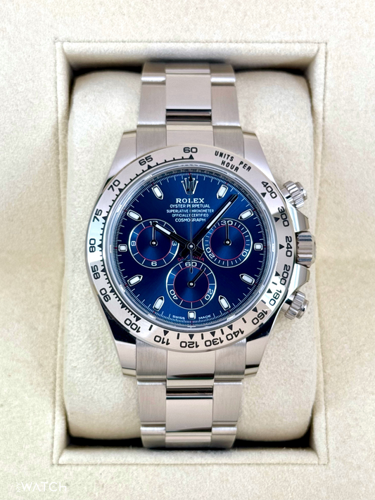 2021 Rolex Daytona 40mm 116509 White Gold Blue Dial - MyWatchLLC