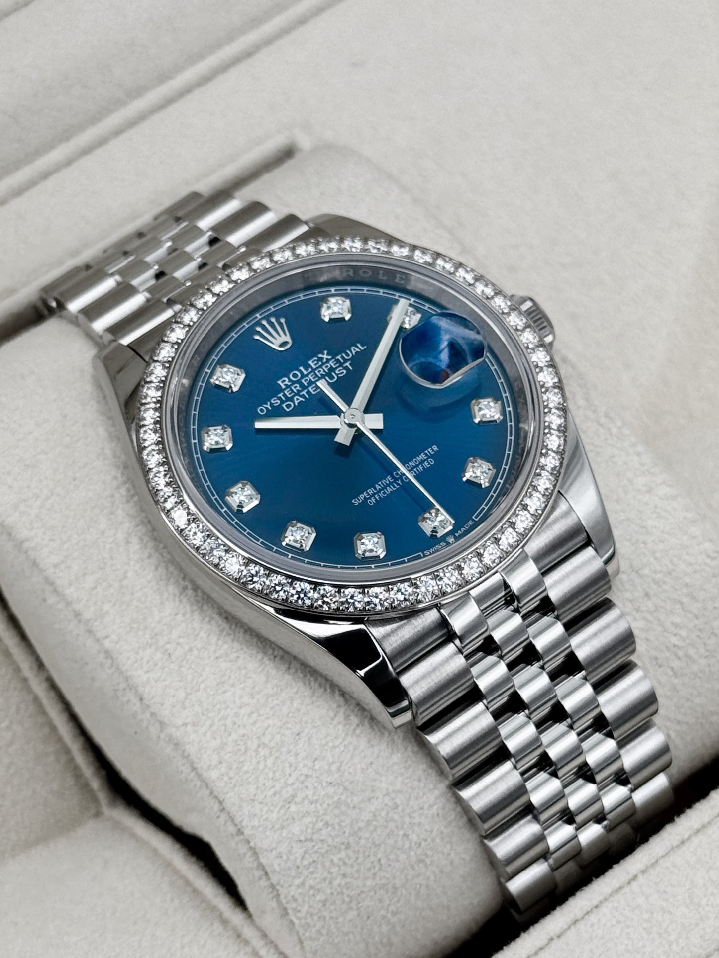 2024 Rolex Datejust 36mm 126284RBR Stainless Steel Jubilee Blue Diamond Dial