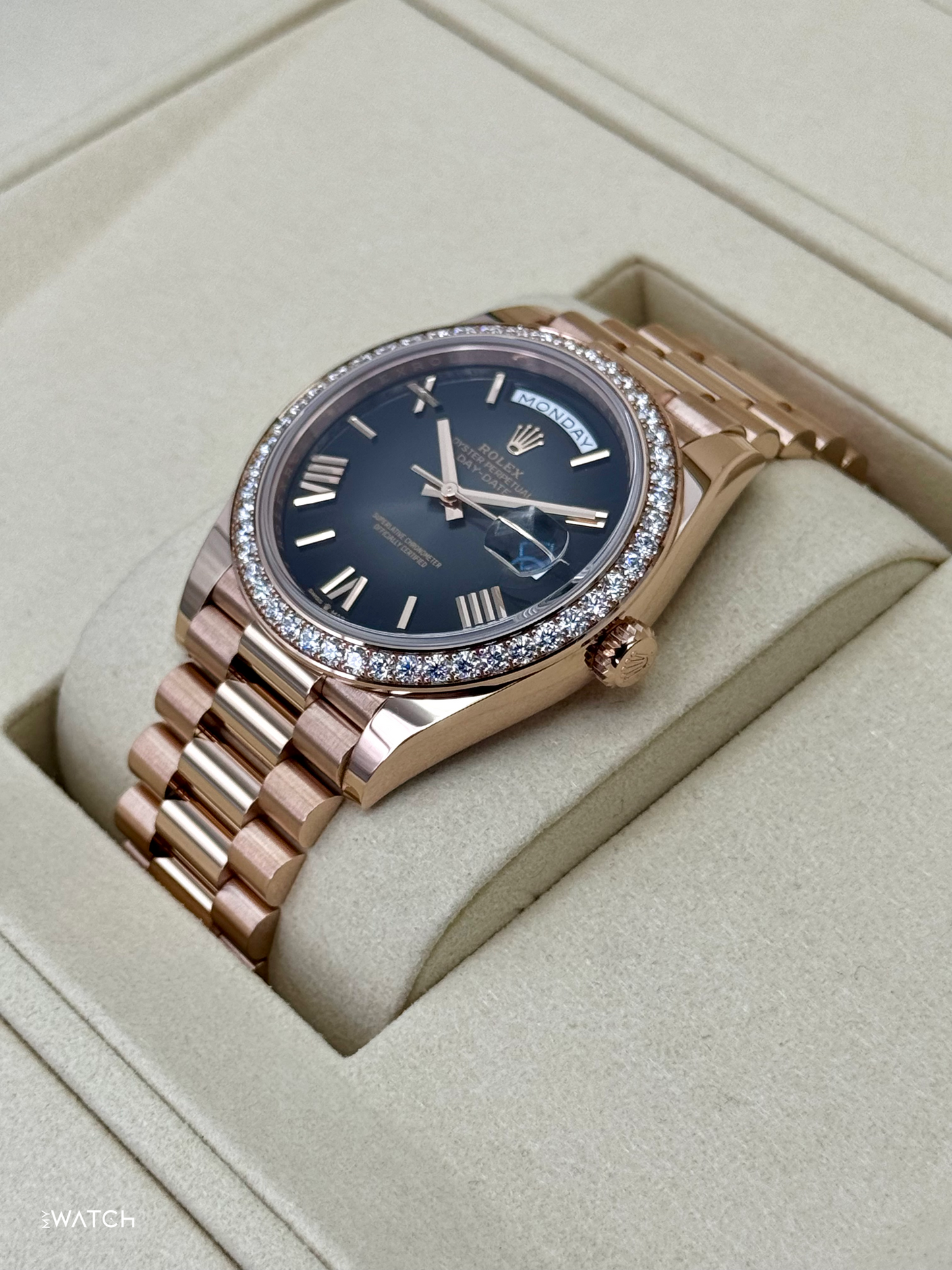 NEW 2025 Rolex Day-Date 40mm 228345RBR Rose Gold Slate Ombre Dial - MyWatchLLC