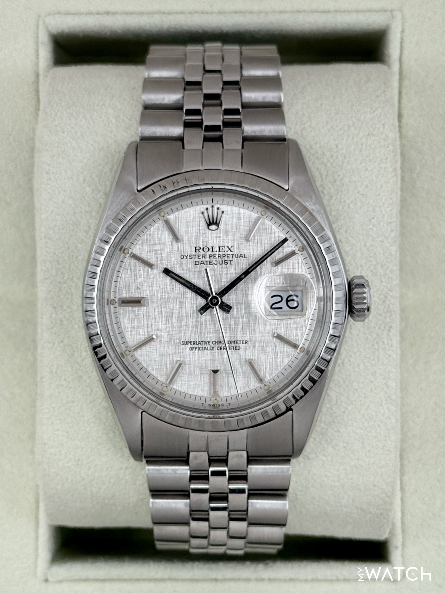 1970 Rolex Datejust 36mm 1603 Stainless Steel Jubilee Silver Linen Dial - MyWatchLLC