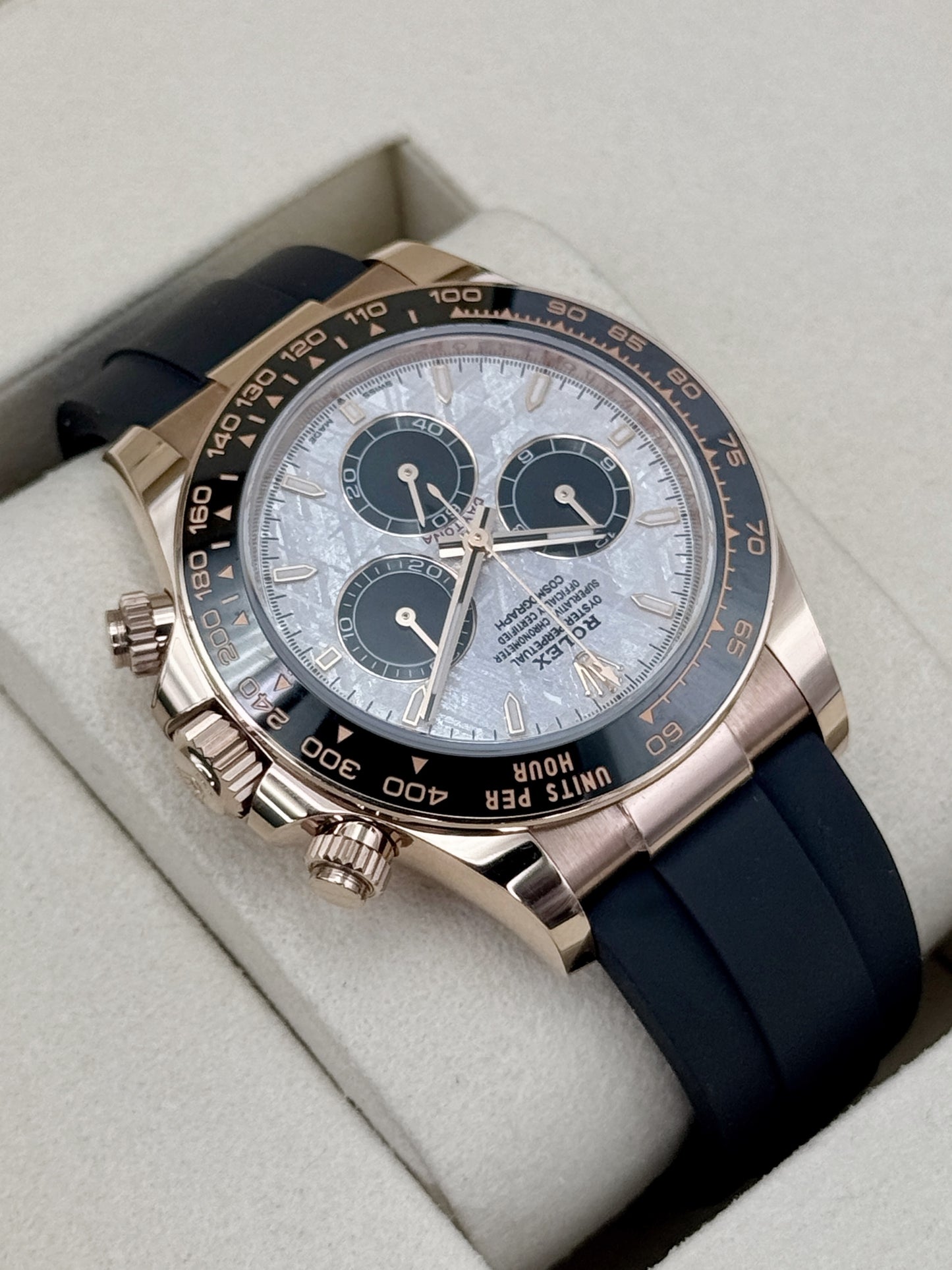 2026 Rolex Daytona 40mm 126515LN Rose Gold Oysterflex Meteorite Dial