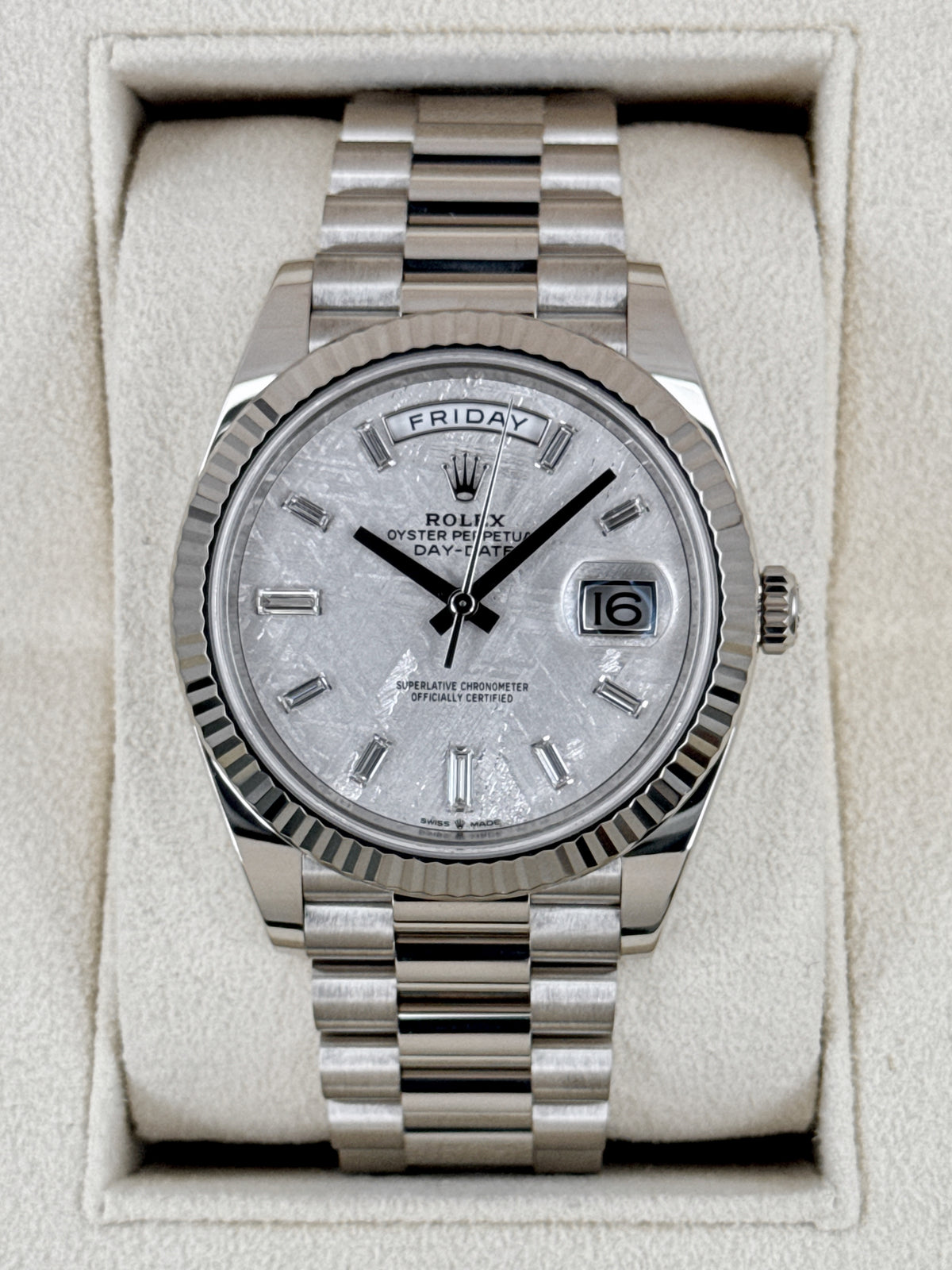 2024 Rolex Day-Date 40mm 228239 White Gold Meteorite Diamond Dial