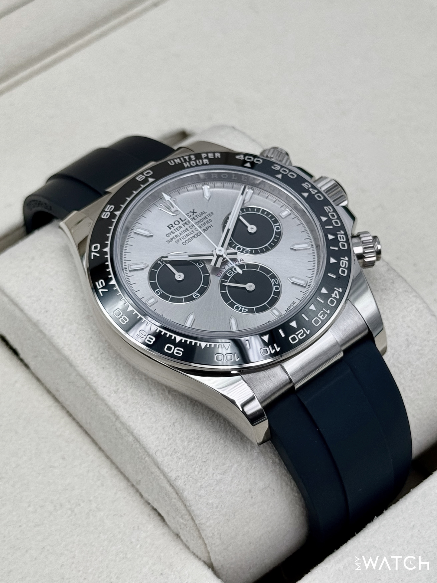 2025 Rolex Daytona 40mm 126519LN White Gold Oysterflex Silver Ghost Dial - MyWatchLLC