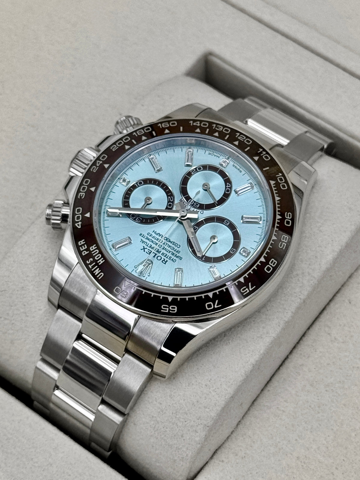 NEW 2026 Rolex Daytona 40mm 126506 Platinum Ice-Blue Diamond Baguette Dial (NEW STYLE CARD)