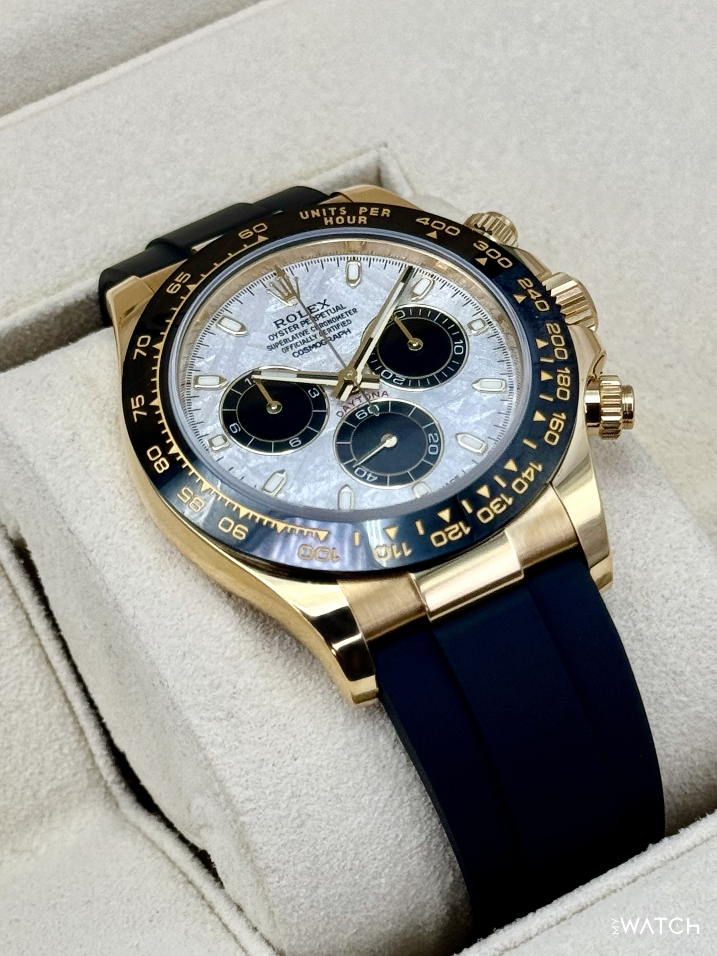 2022 Rolex Daytona 40mm 116518LN Oysterflex Yellow Gold Meteorite Dial - MyWatchLLC