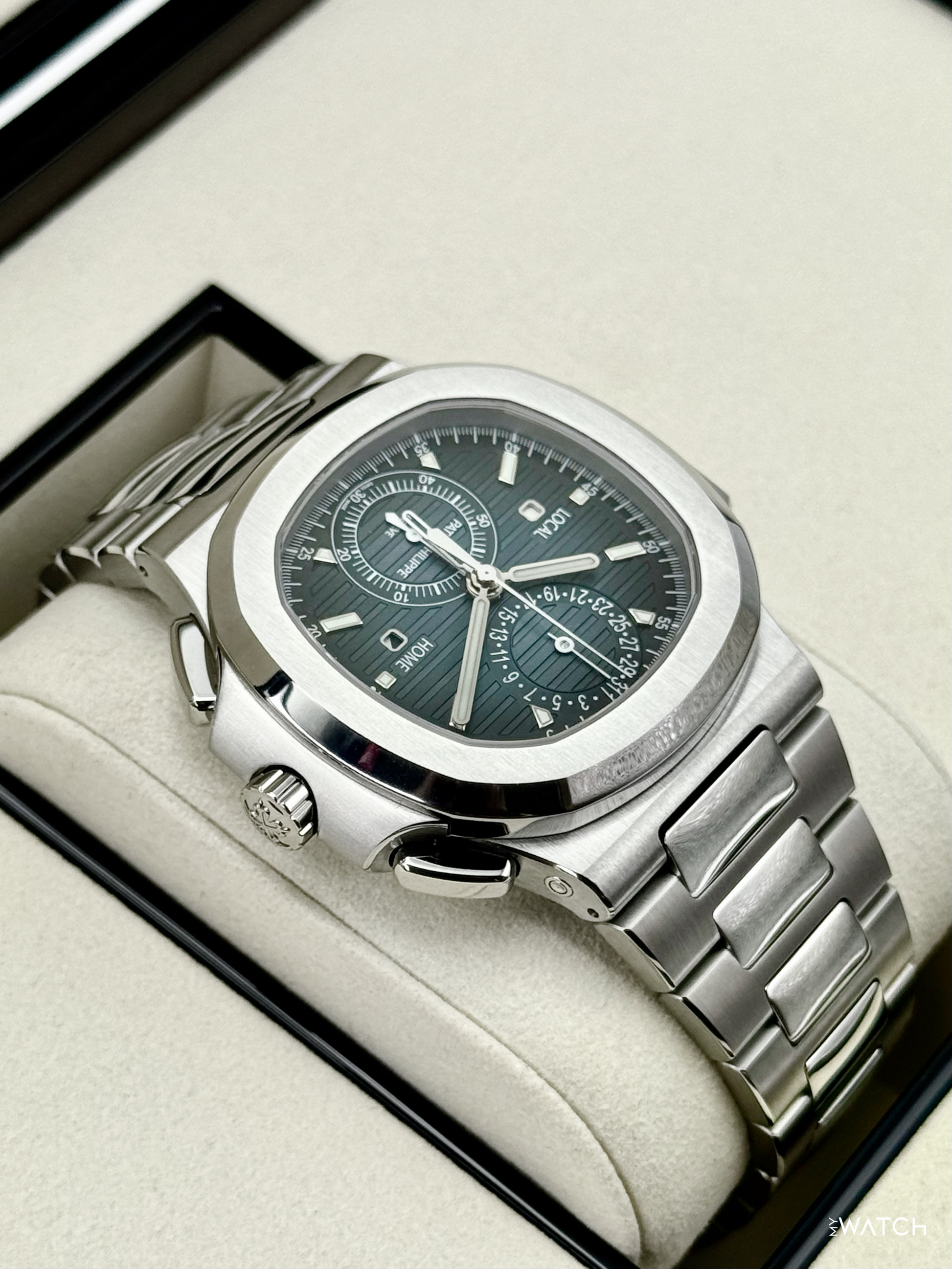 NEW 2026 Patek Philippe Nautilus Travel Time Chrono 40.5mm 5990 Blue-Noir Dial - MyWatchLLC