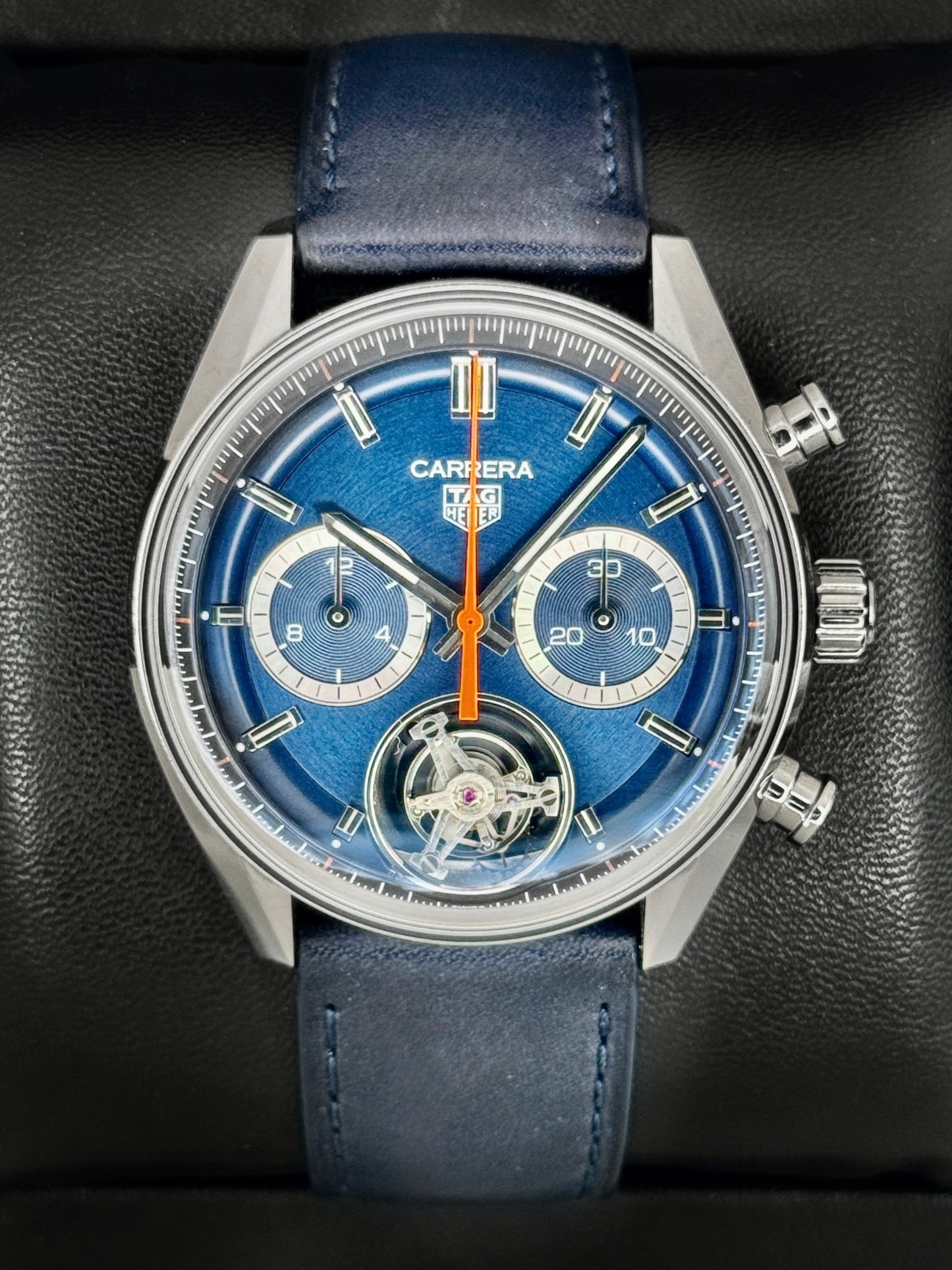 2023 TAG Heuer Carrera Tourbillon Chronograph 42mm CBS5010.FC6543 Blue Dial