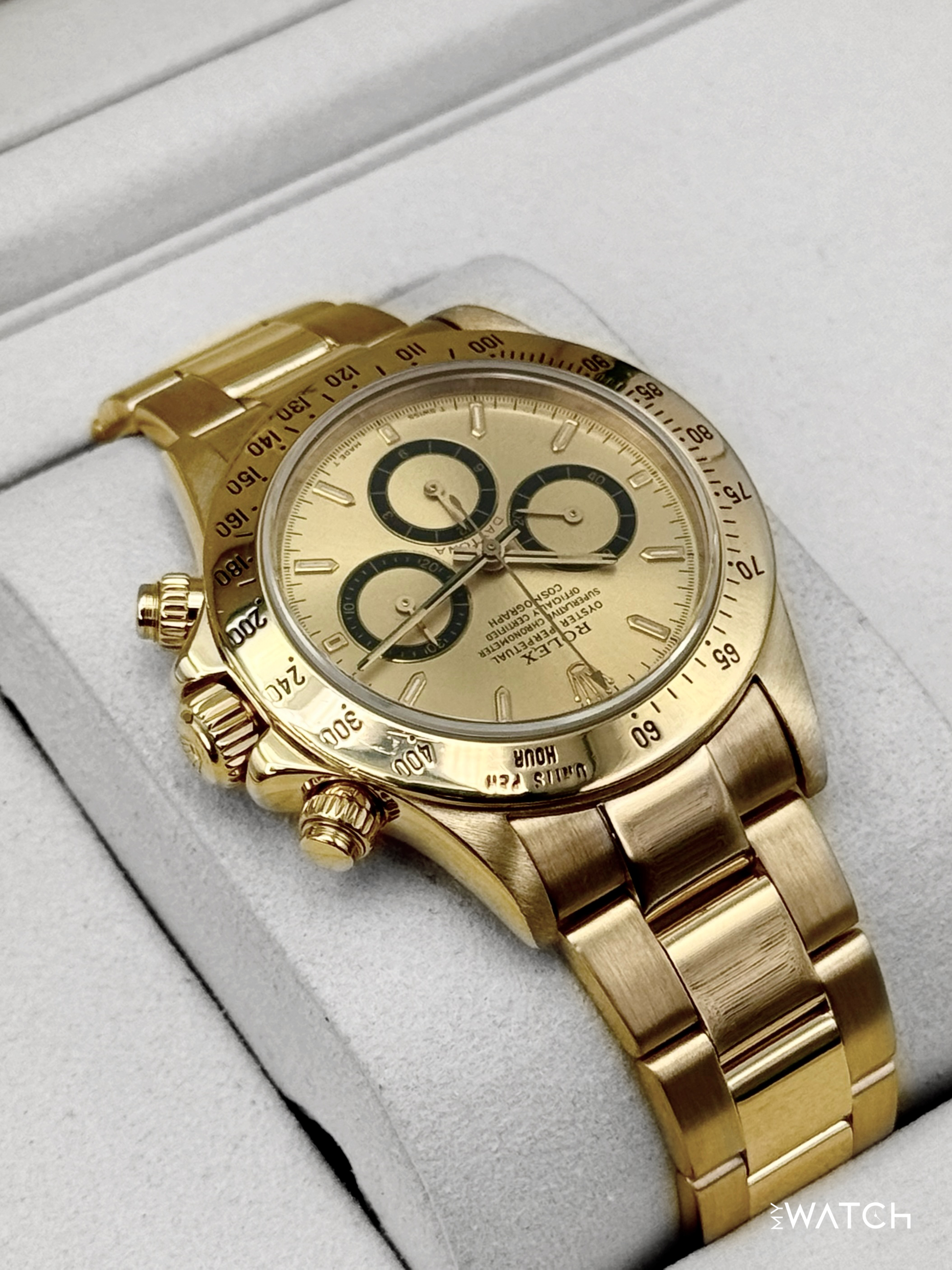 1997 Rolex Daytona 40mm 16528 Yellow Gold Champagne Dial - MyWatchLLC