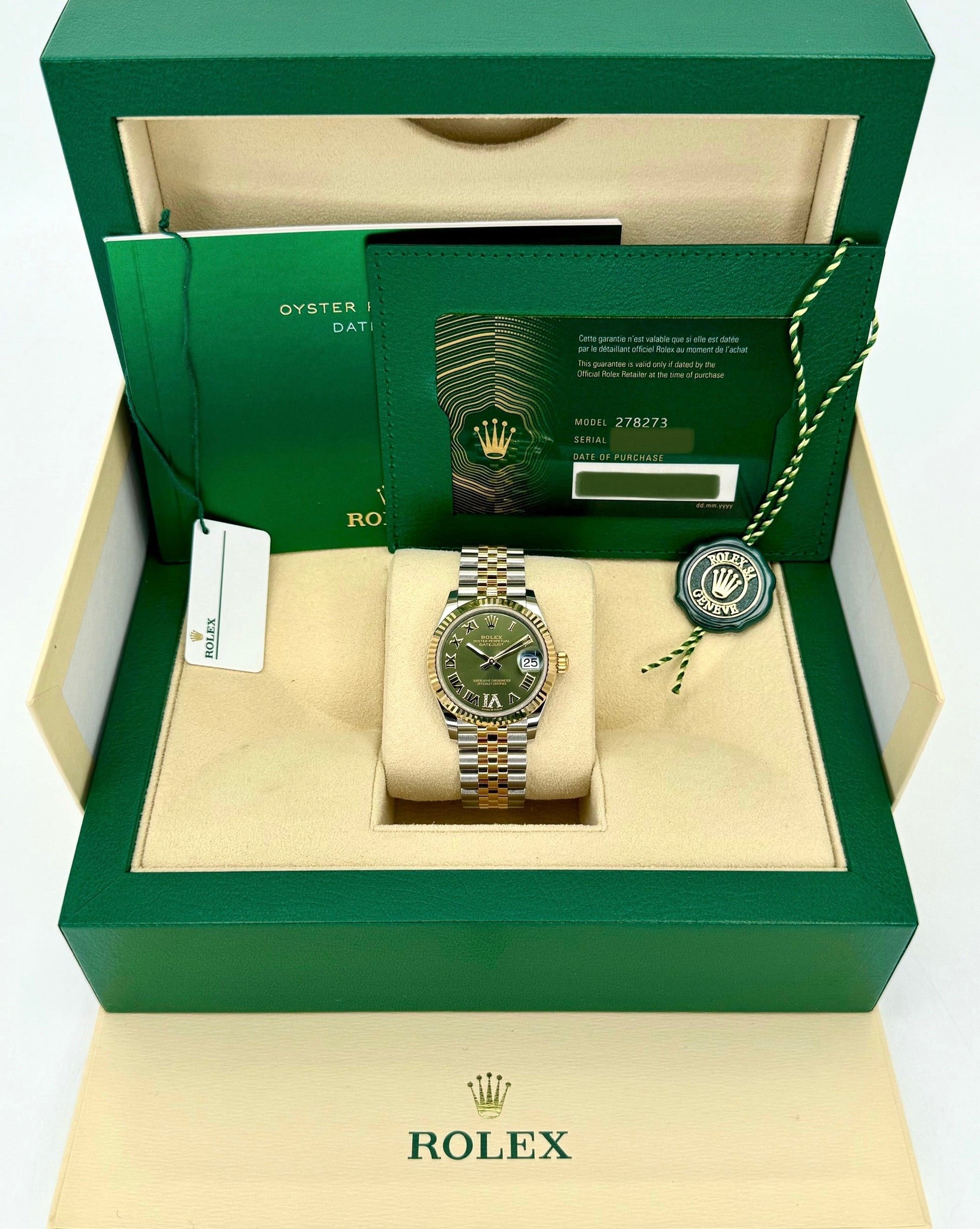 NEW 2023 Rolex Ladies Datejust 31mm 278273 Jubilee Green Dial - MyWatchLLC