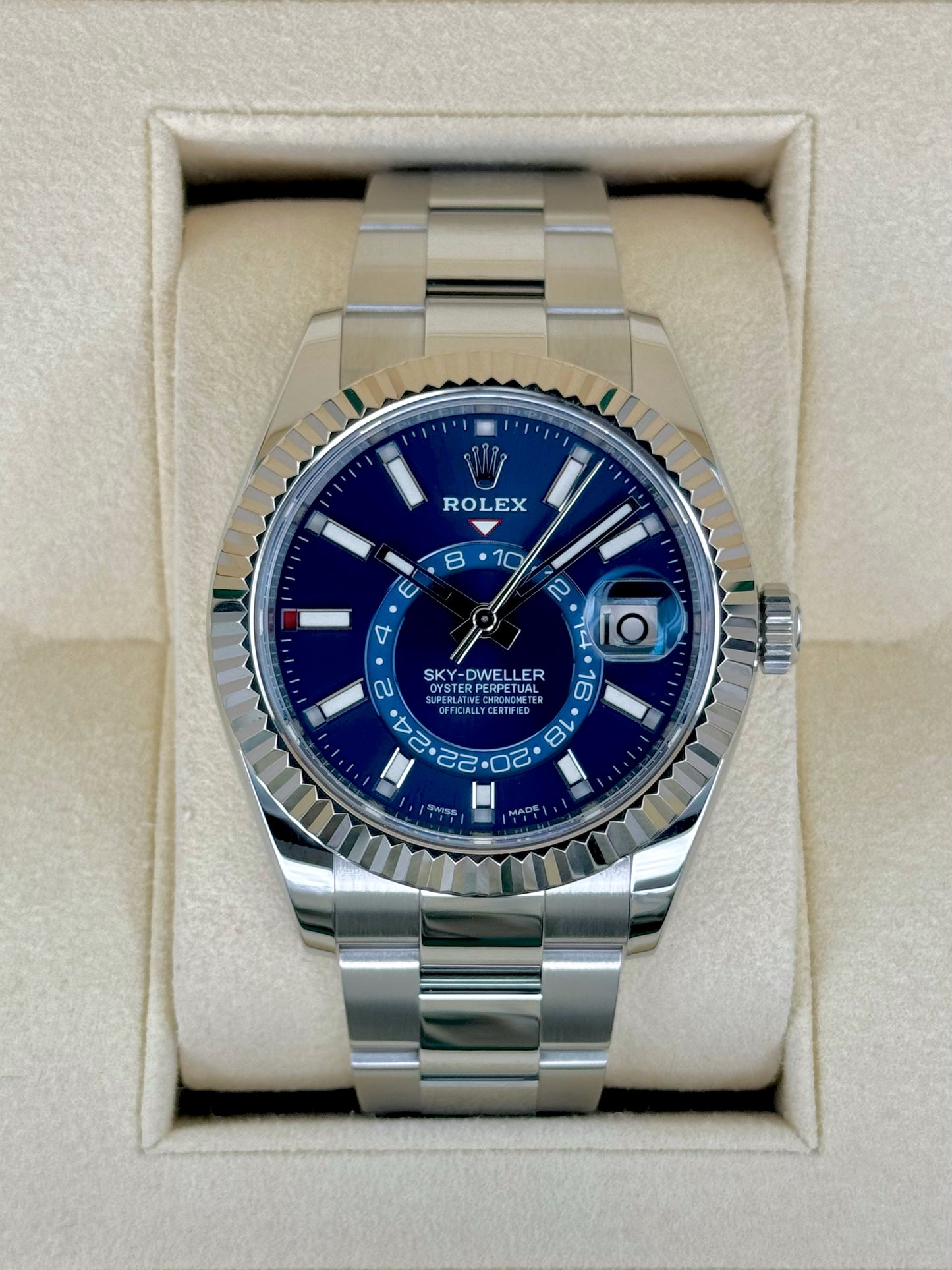 2018 Sky-Dweller 42mm 326934 Stainless Steel Oyster Blue Dial