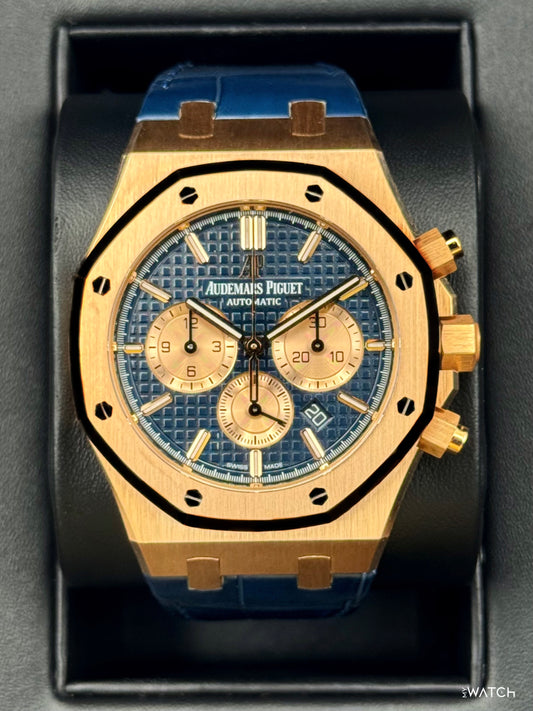 2021 Audemars Piguet Royal Oak Chronograph 41mm 26331OR Rose Gold Blue Dial