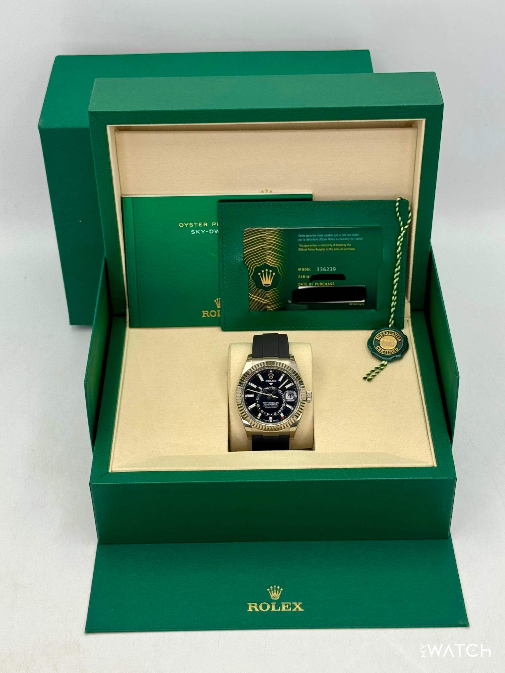 2025 Rolex Sky-Dweller 42mm 336239 White Gold Oysterflex Black Dial - MyWatchLLC